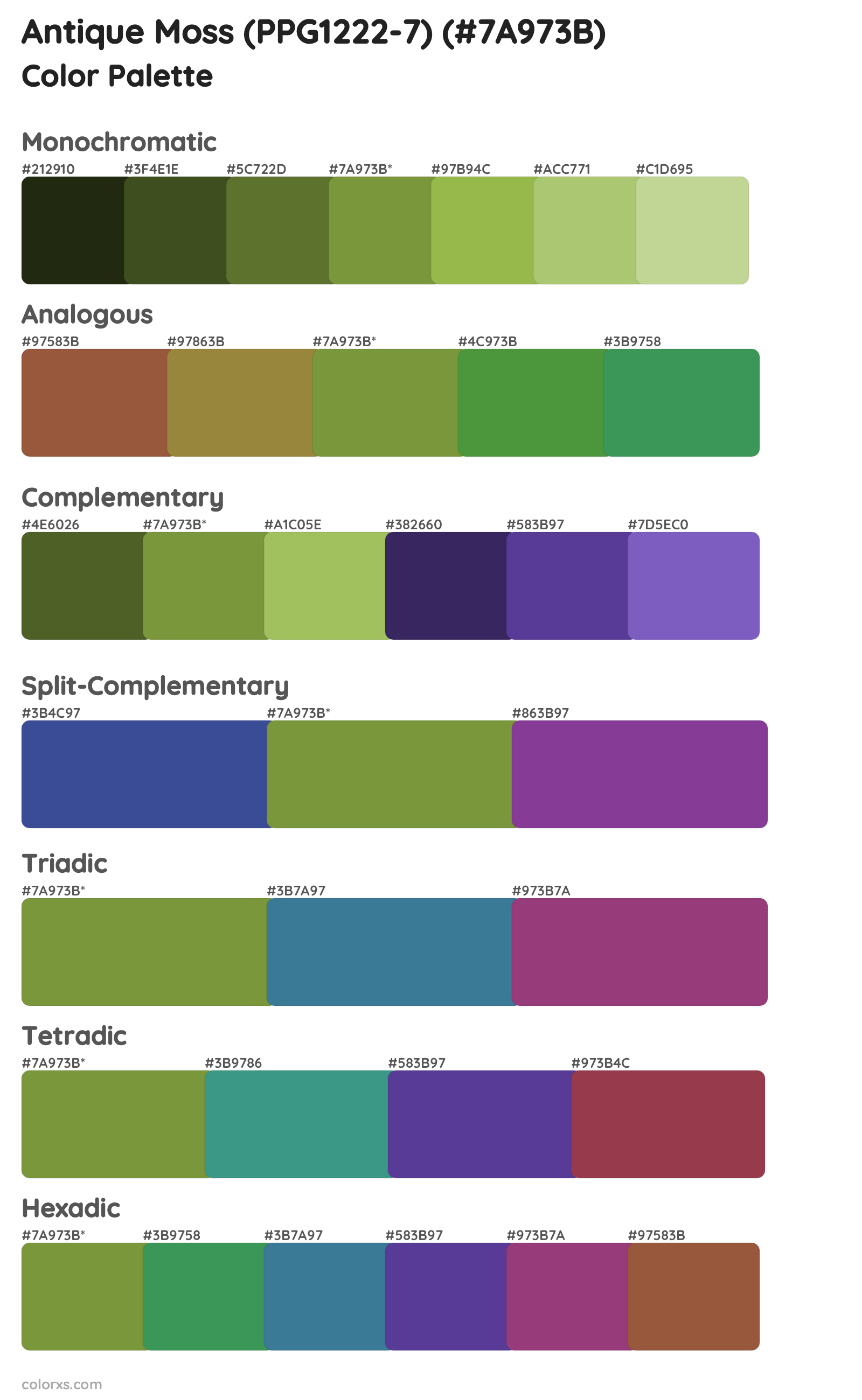 Antique Moss (PPG1222-7) Color Scheme Palettes
