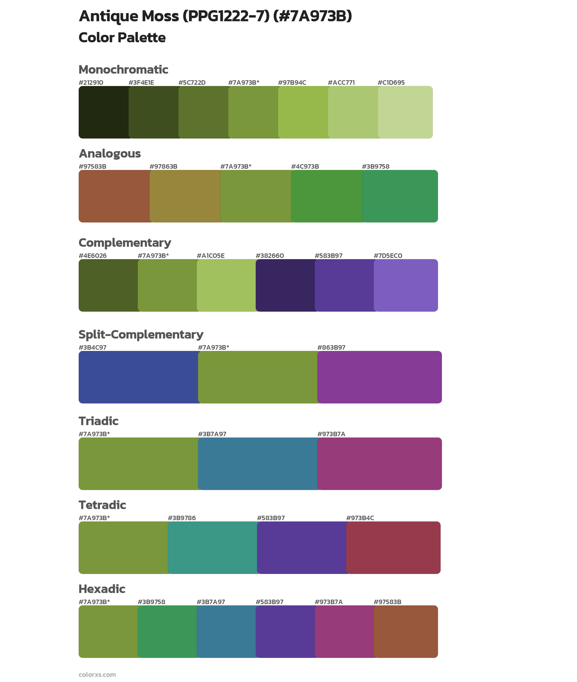 Antique Moss (PPG1222-7) Color Scheme Palettes