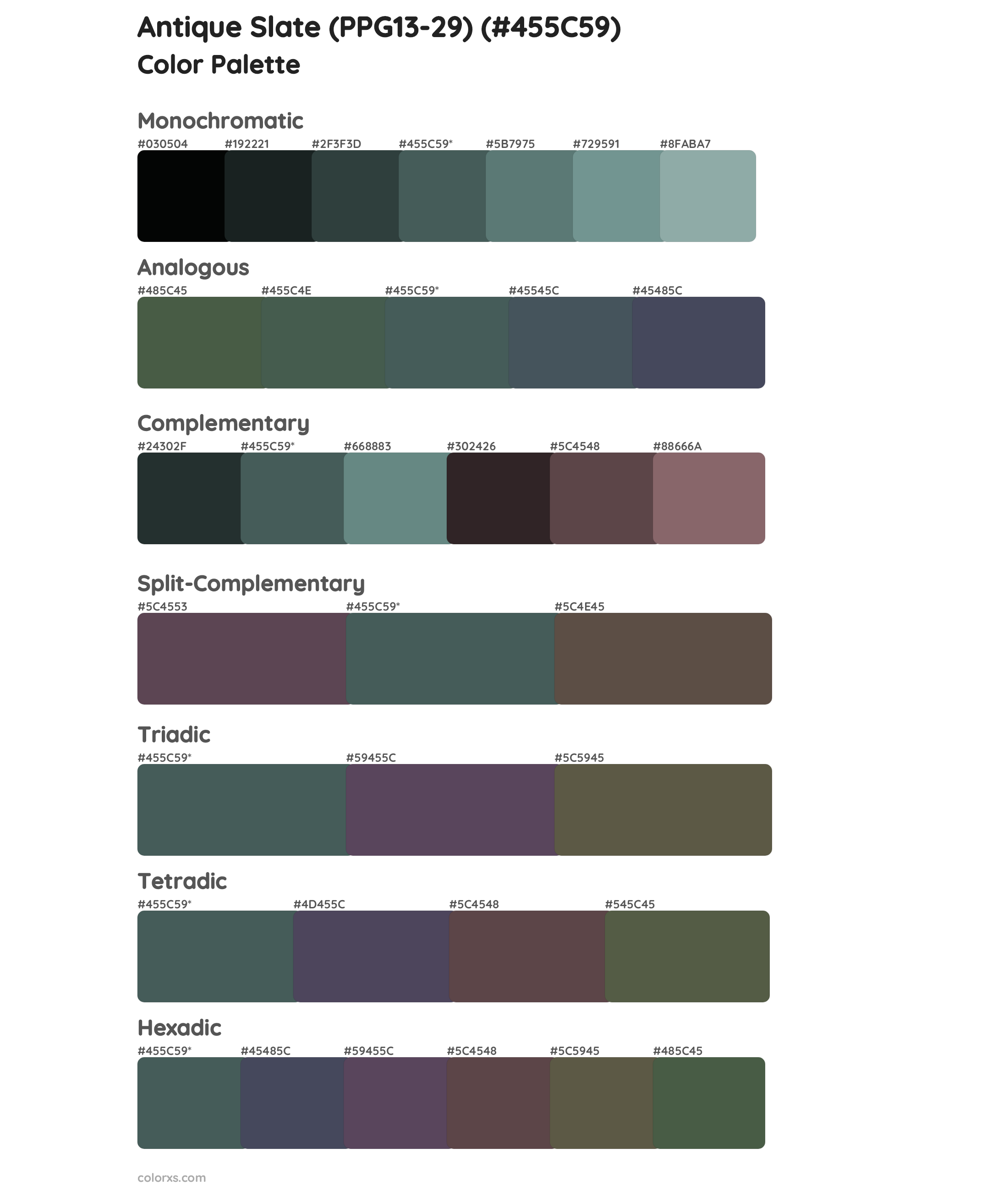 Antique Slate (PPG13-29) Color Scheme Palettes