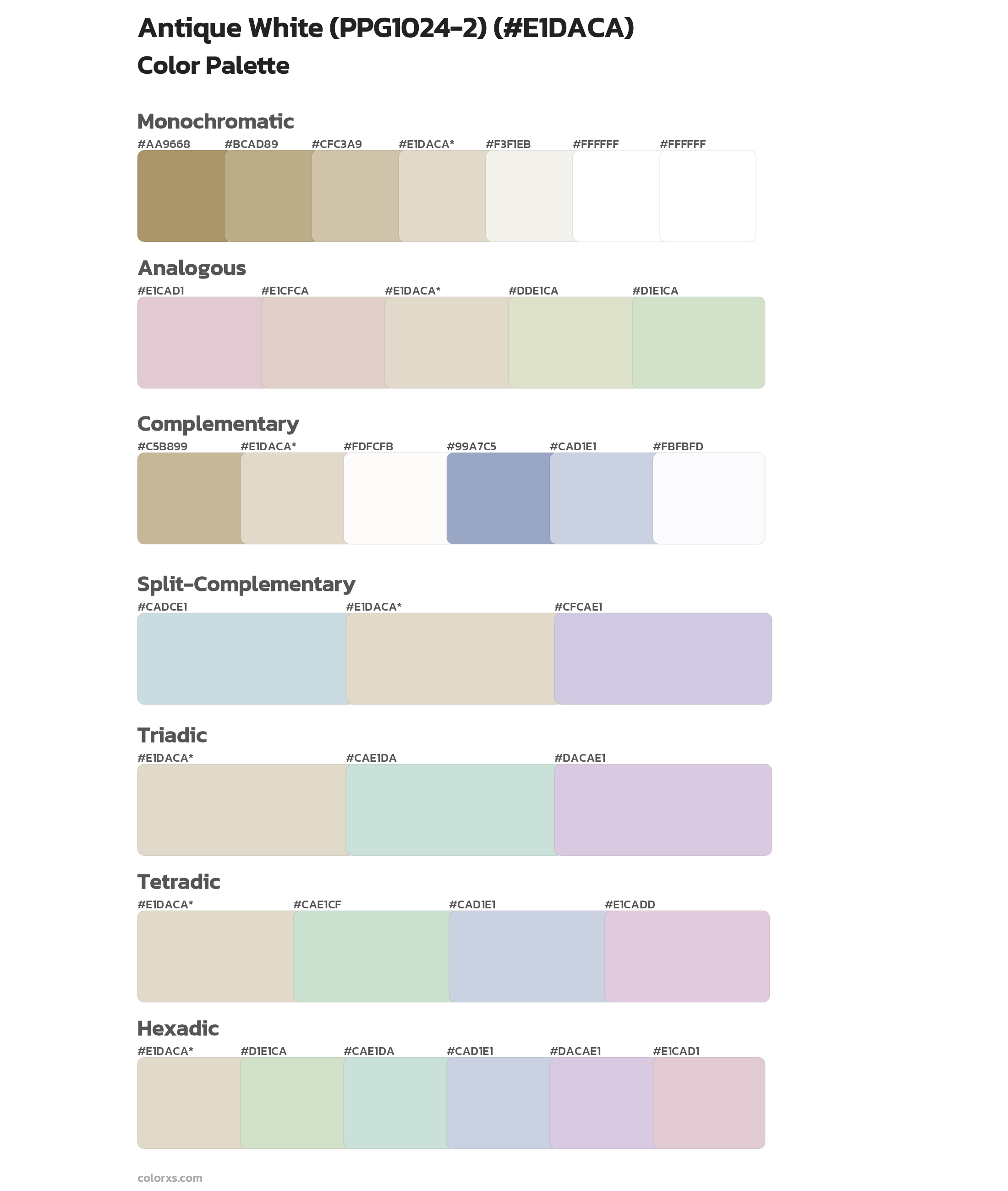 Antique White (PPG1024-2) Color Scheme Palettes