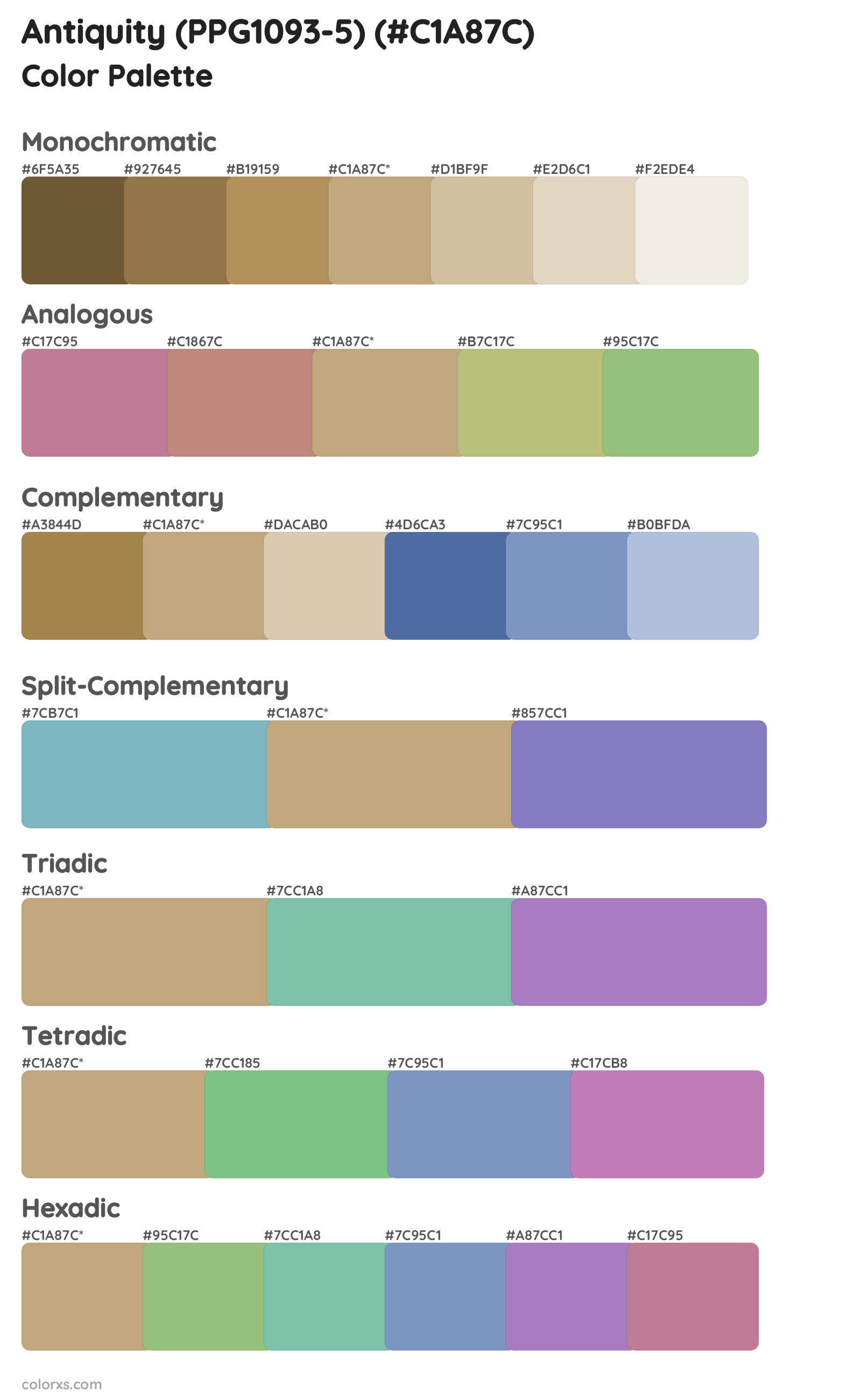 Antiquity (PPG1093-5) Color Scheme Palettes