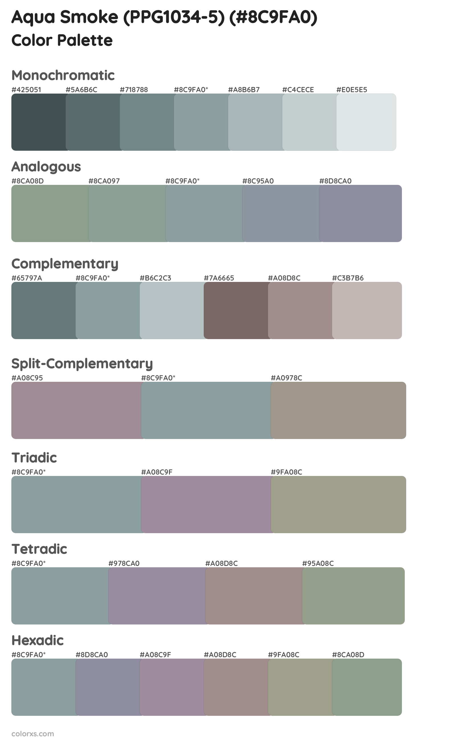 Aqua Smoke (PPG1034-5) Color Scheme Palettes