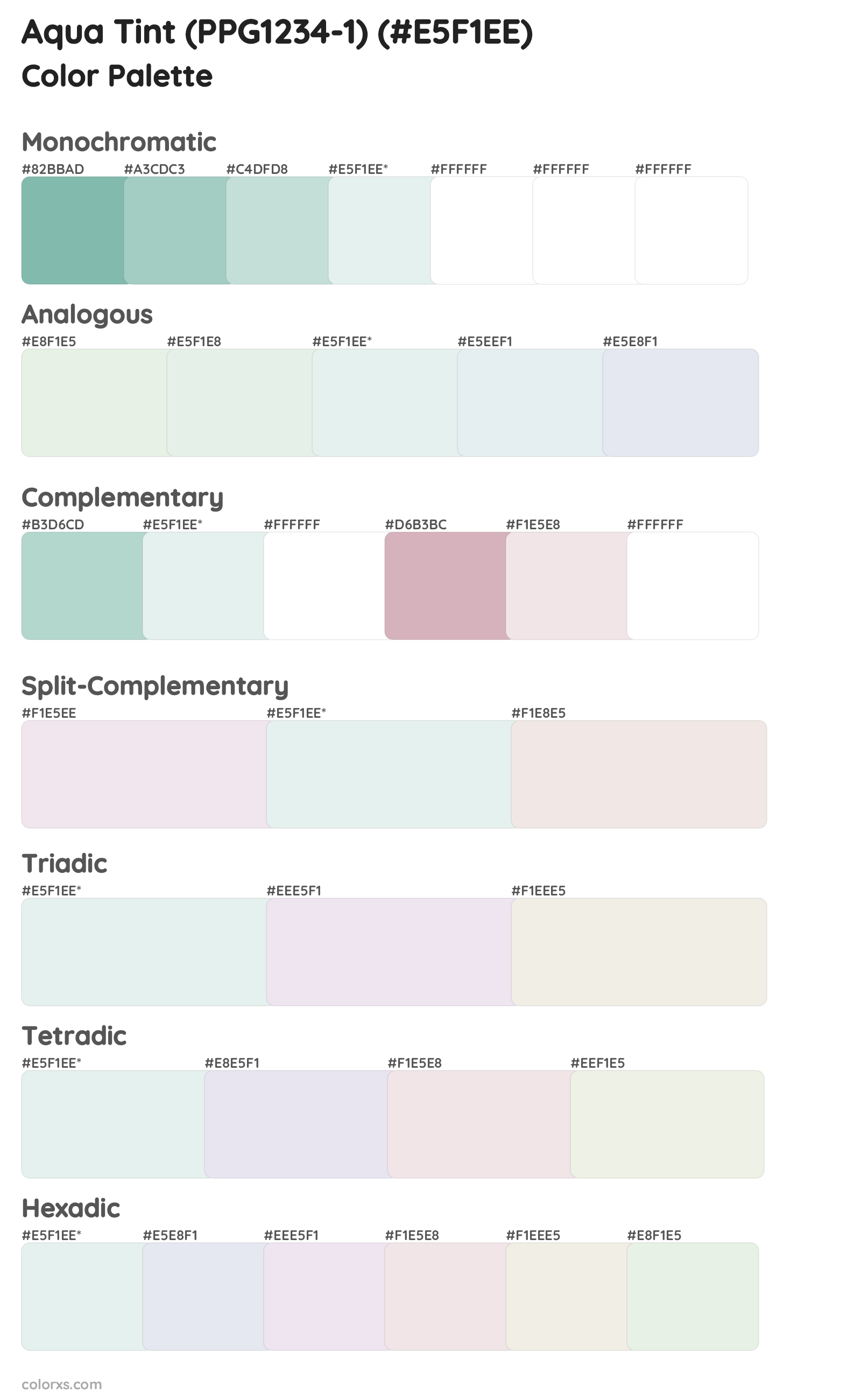 Aqua Tint (PPG1234-1) Color Scheme Palettes