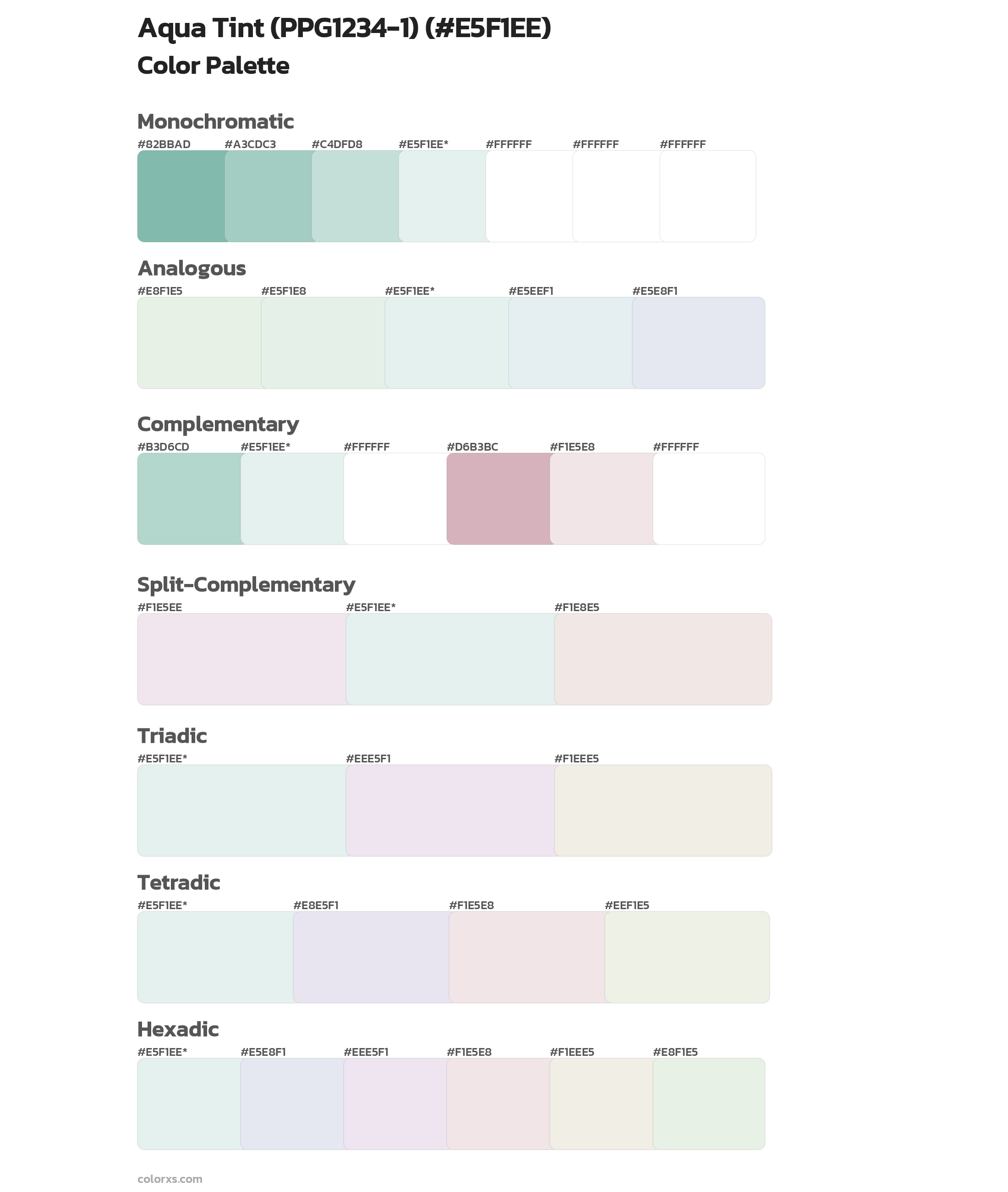 Aqua Tint (PPG1234-1) Color Scheme Palettes