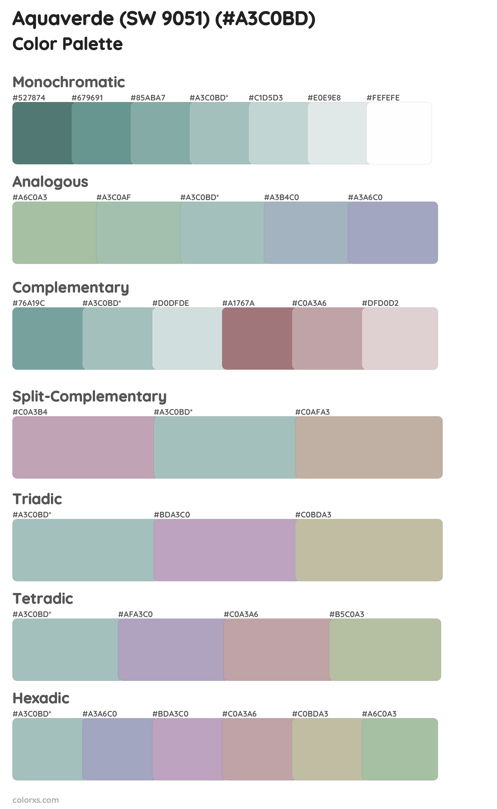 Aquaverde (SW 9051) Color Scheme Palettes