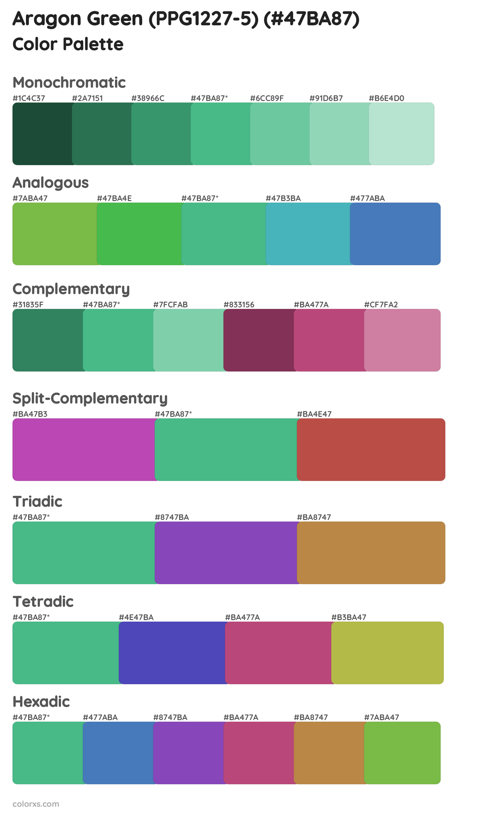 Aragon Green (PPG1227-5) Color Scheme Palettes