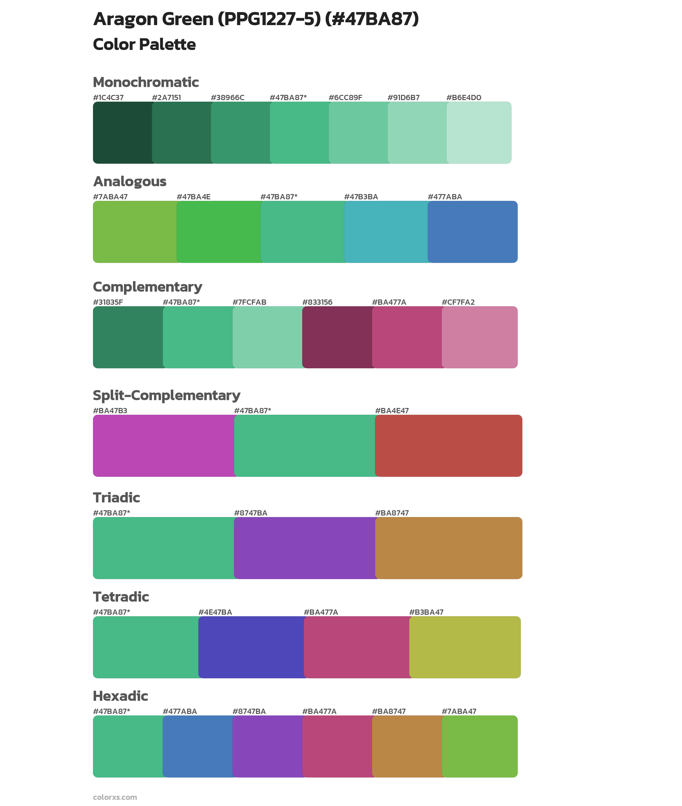 Aragon Green (PPG1227-5) Color Scheme Palettes