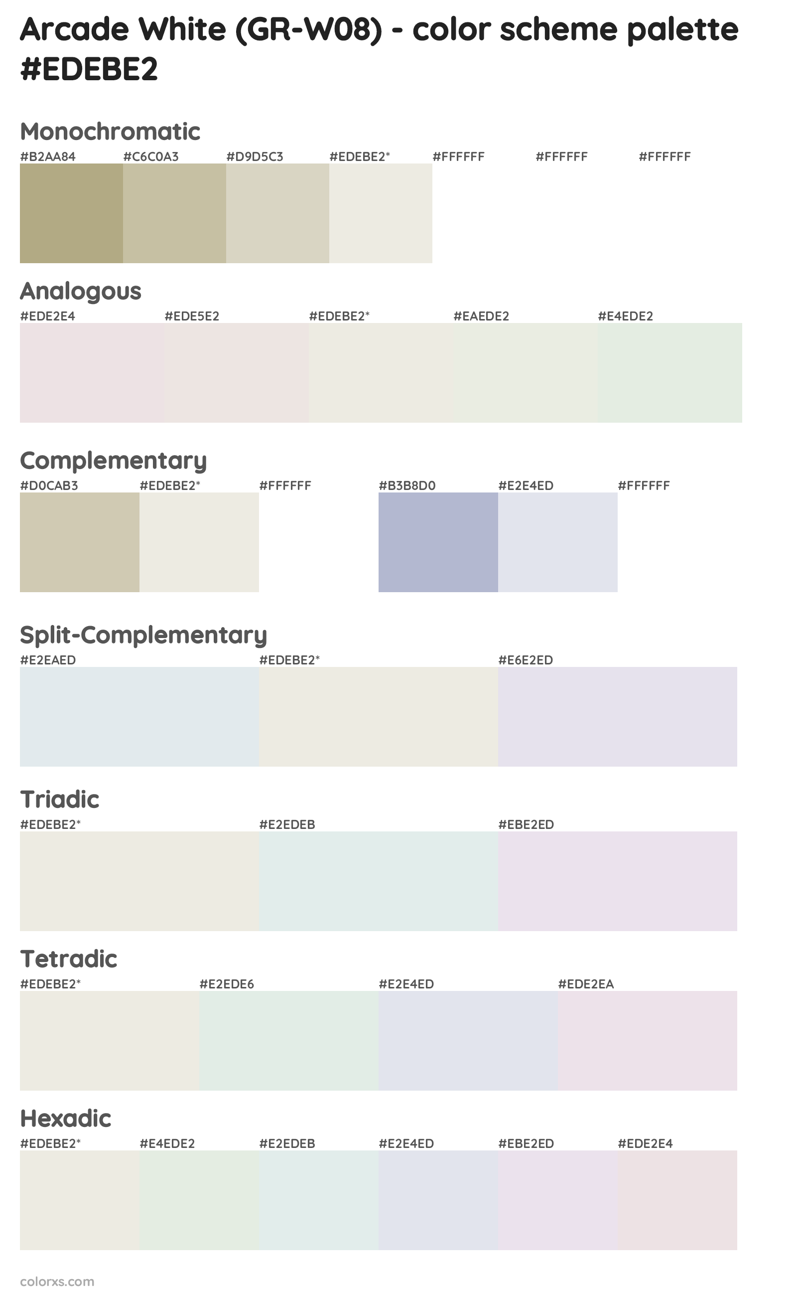 Arcade White (GR-W08) Color Scheme Palettes