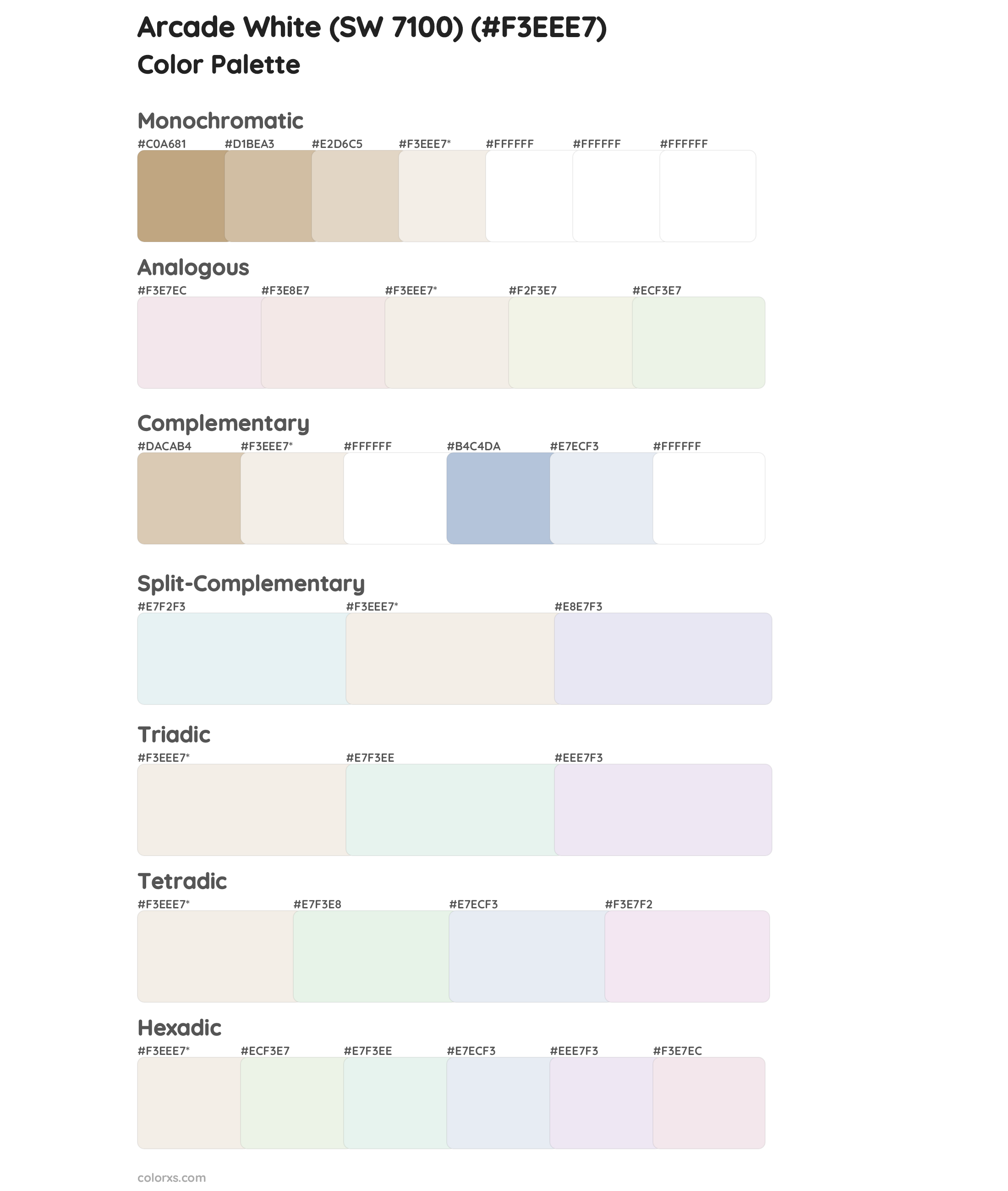 Arcade White (SW 7100) Color Scheme Palettes