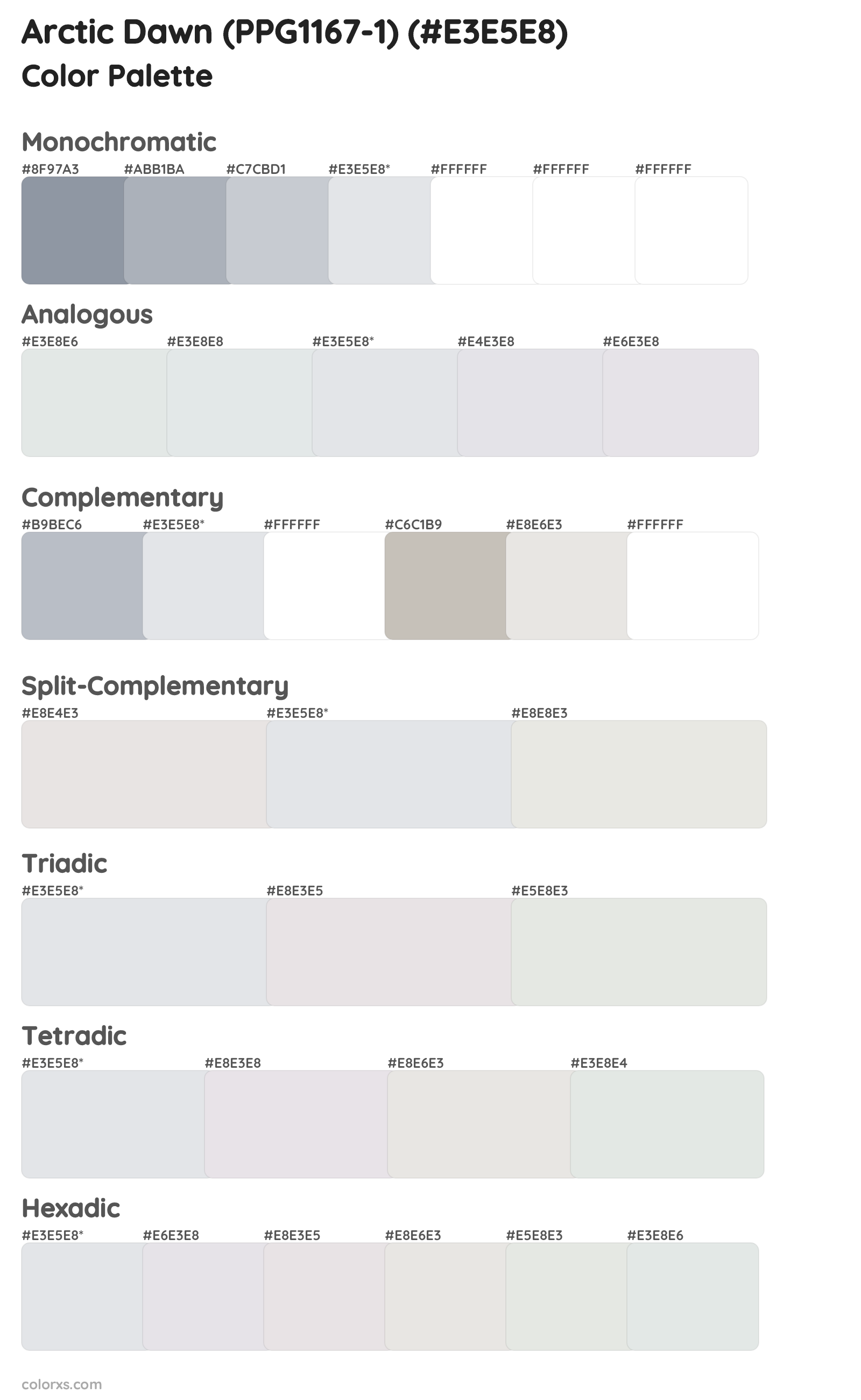 Arctic Dawn (PPG1167-1) Color Scheme Palettes