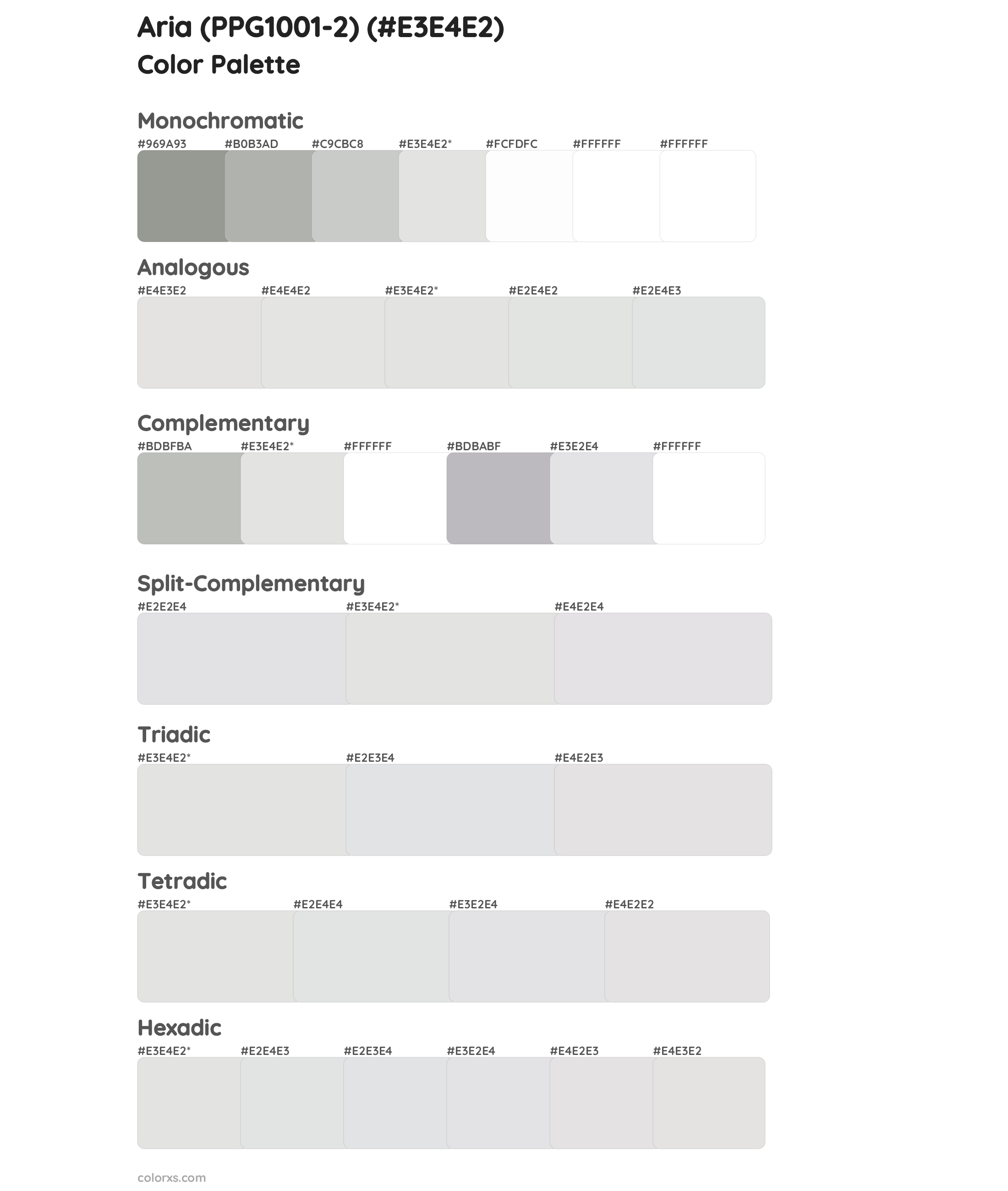 Aria (PPG1001-2) Color Scheme Palettes