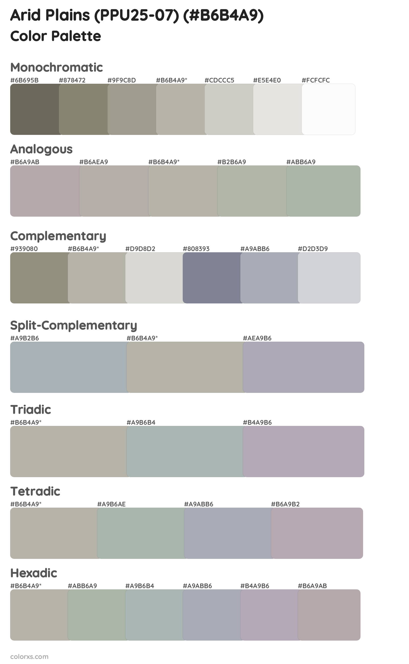 Arid Plains (PPU25-07) Color Scheme Palettes