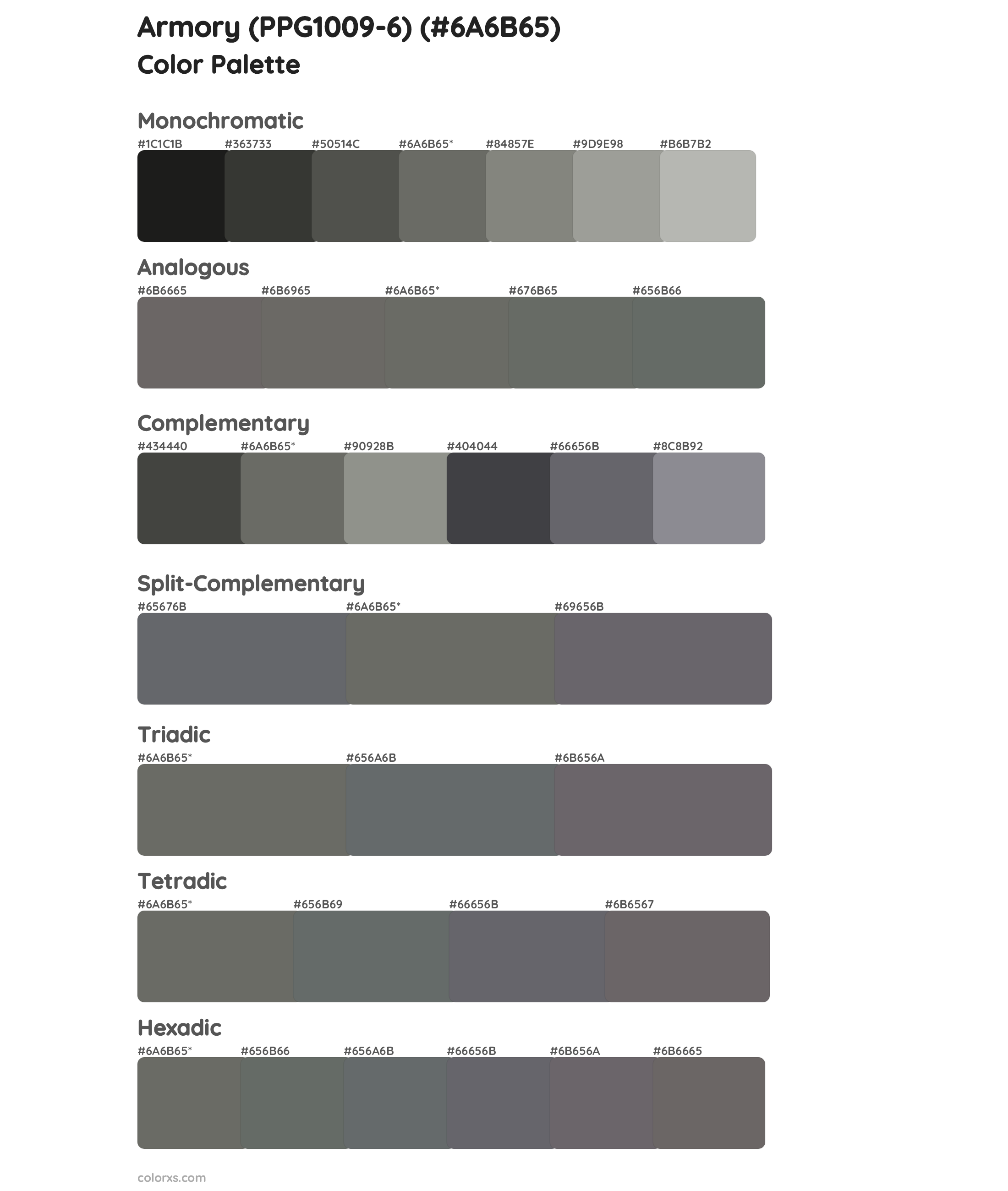 Armory (PPG1009-6) Color Scheme Palettes