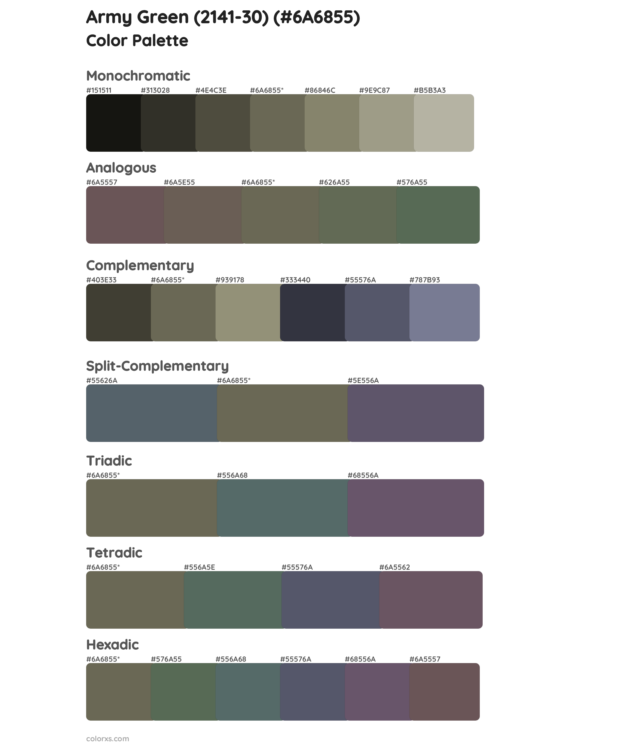 Army Green (2141-30) Color Scheme Palettes