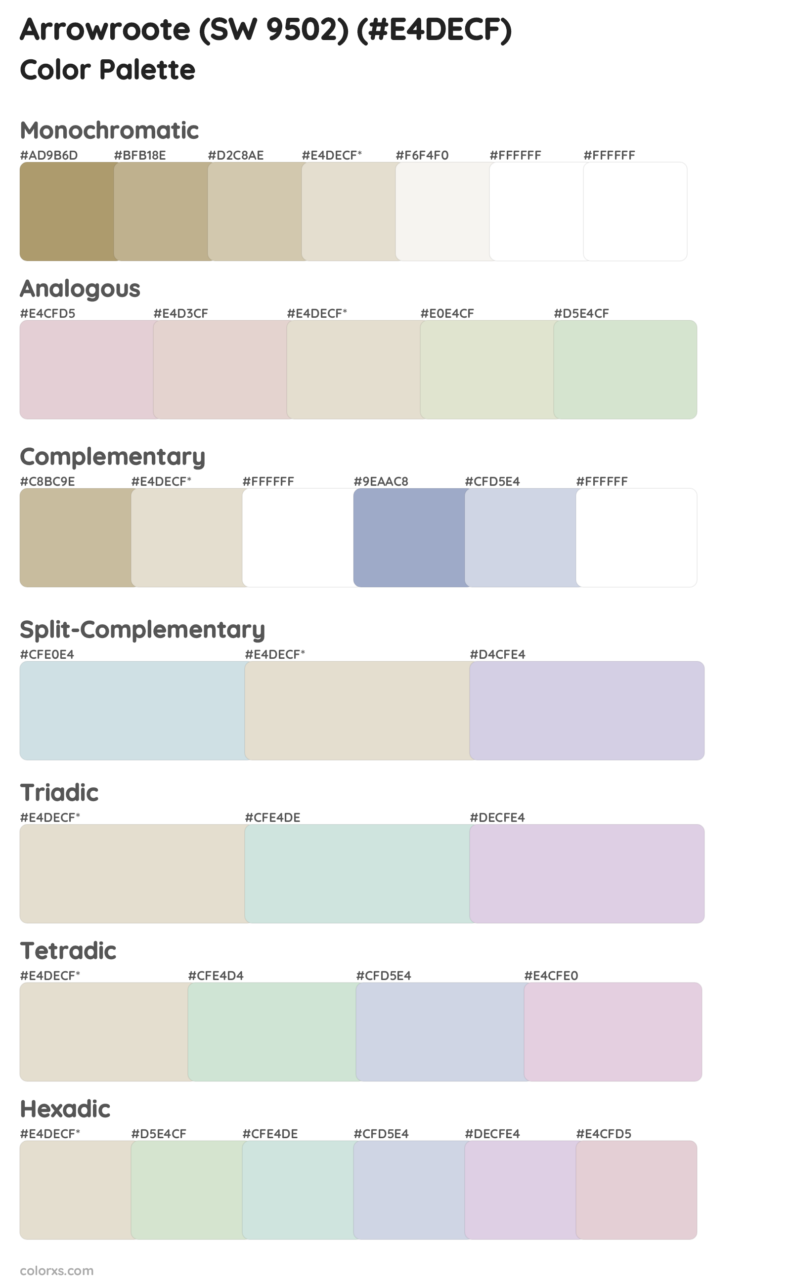 Arrowroote (SW 9502) Color Scheme Palettes