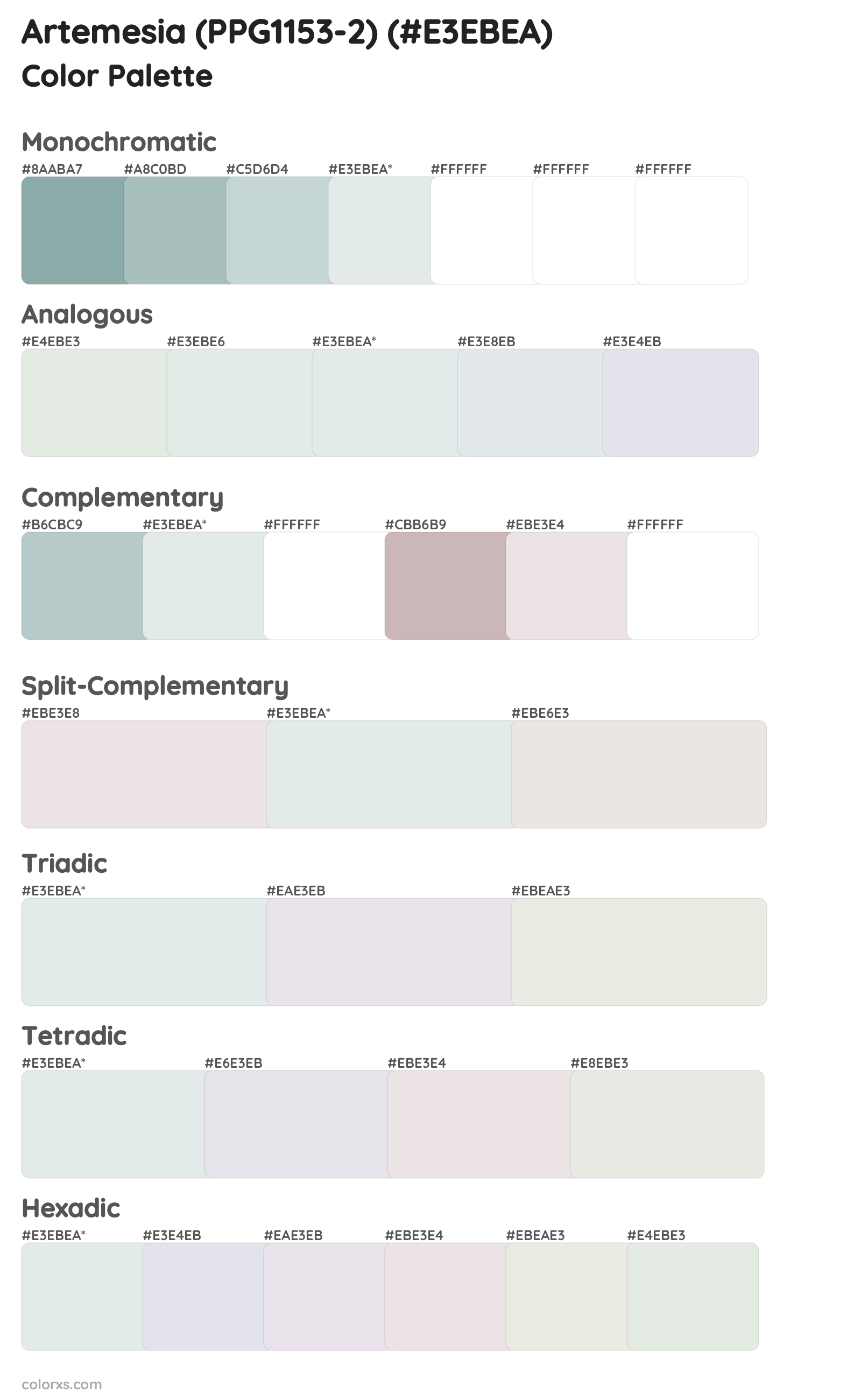 Artemesia (PPG1153-2) Color Scheme Palettes
