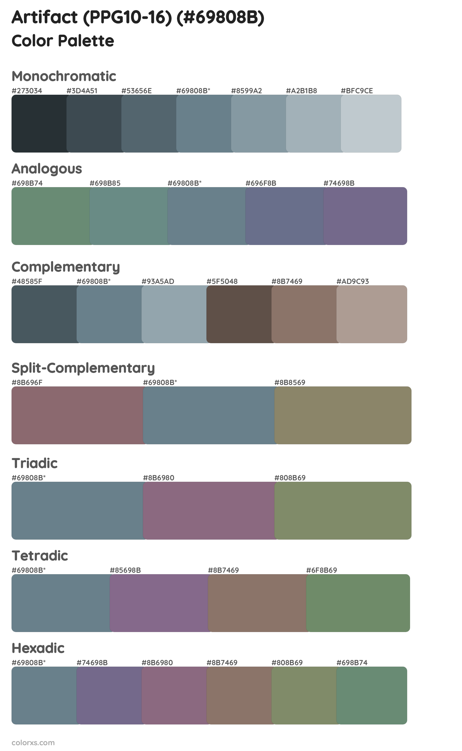 Artifact (PPG10-16) Color Scheme Palettes