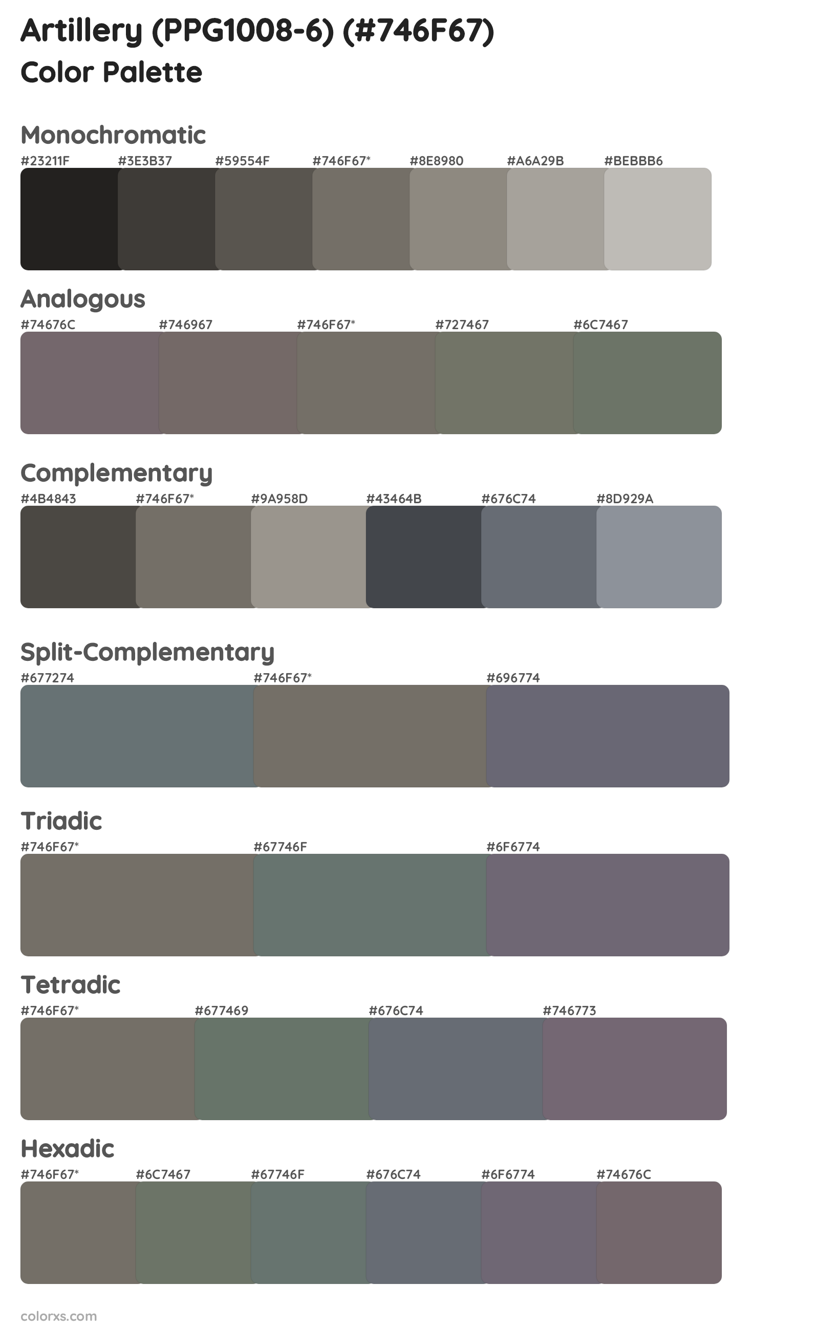 Artillery (PPG1008-6) Color Scheme Palettes
