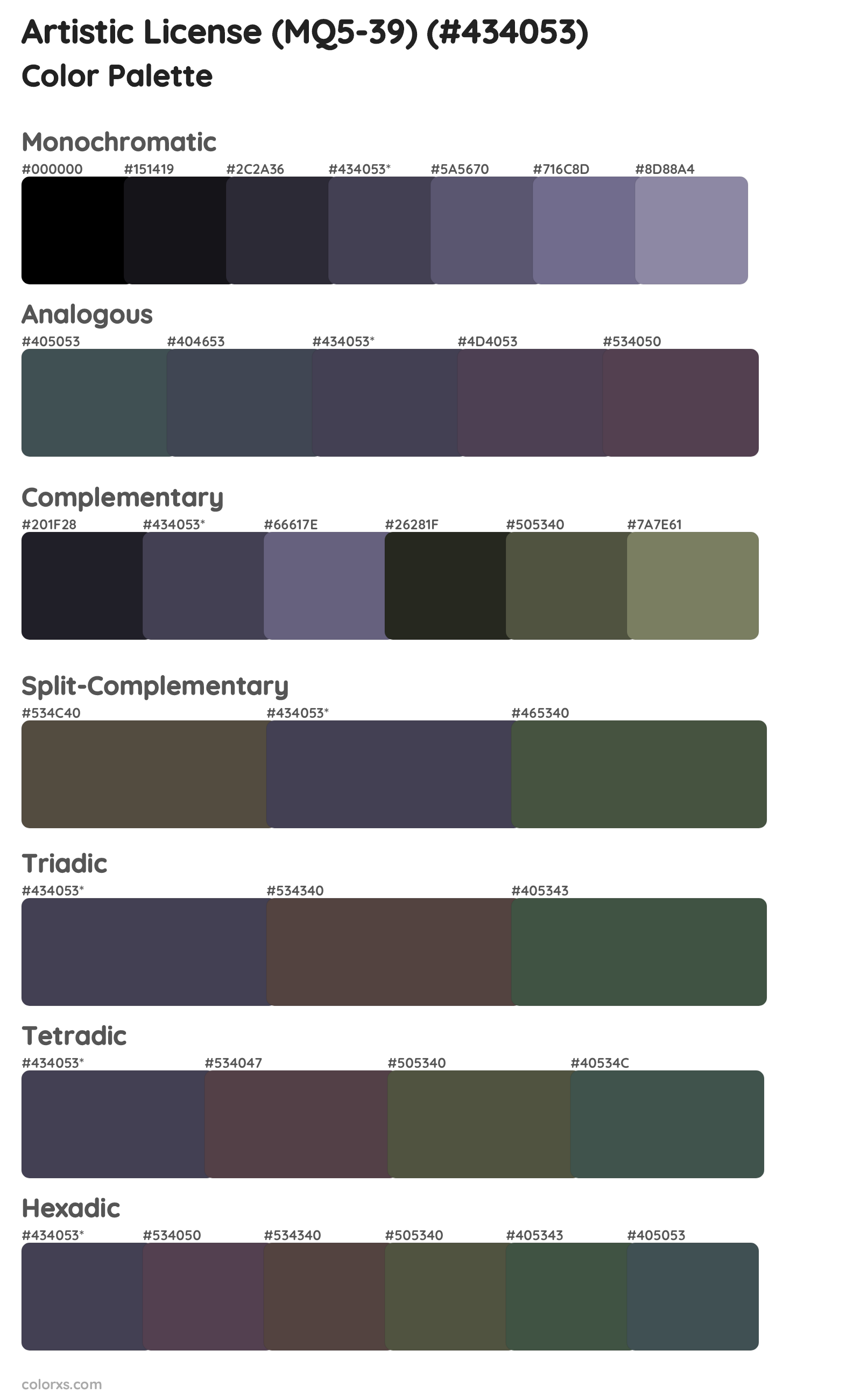 Artistic License (MQ5-39) Color Scheme Palettes