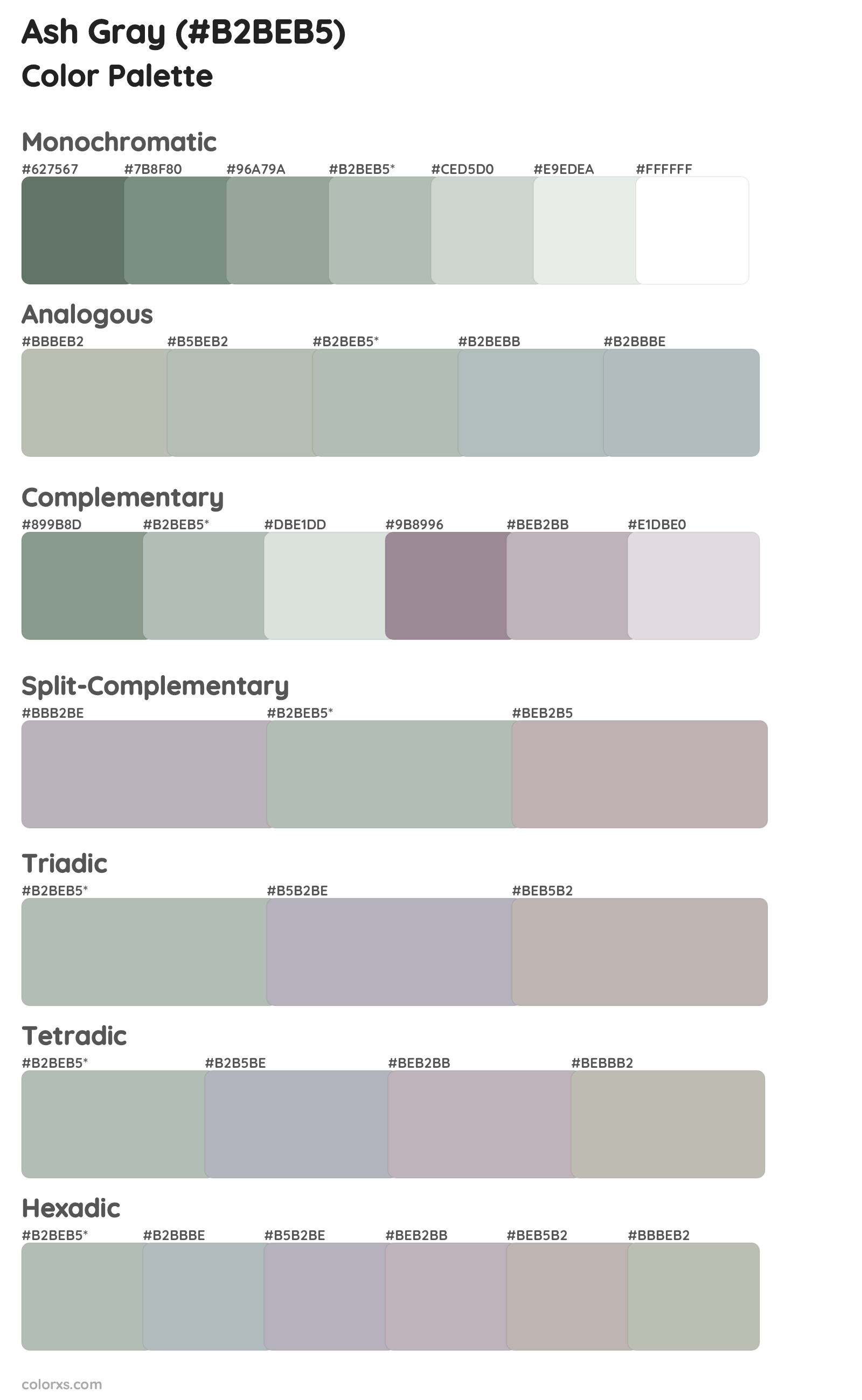 Ash Gray Color Scheme Palettes
