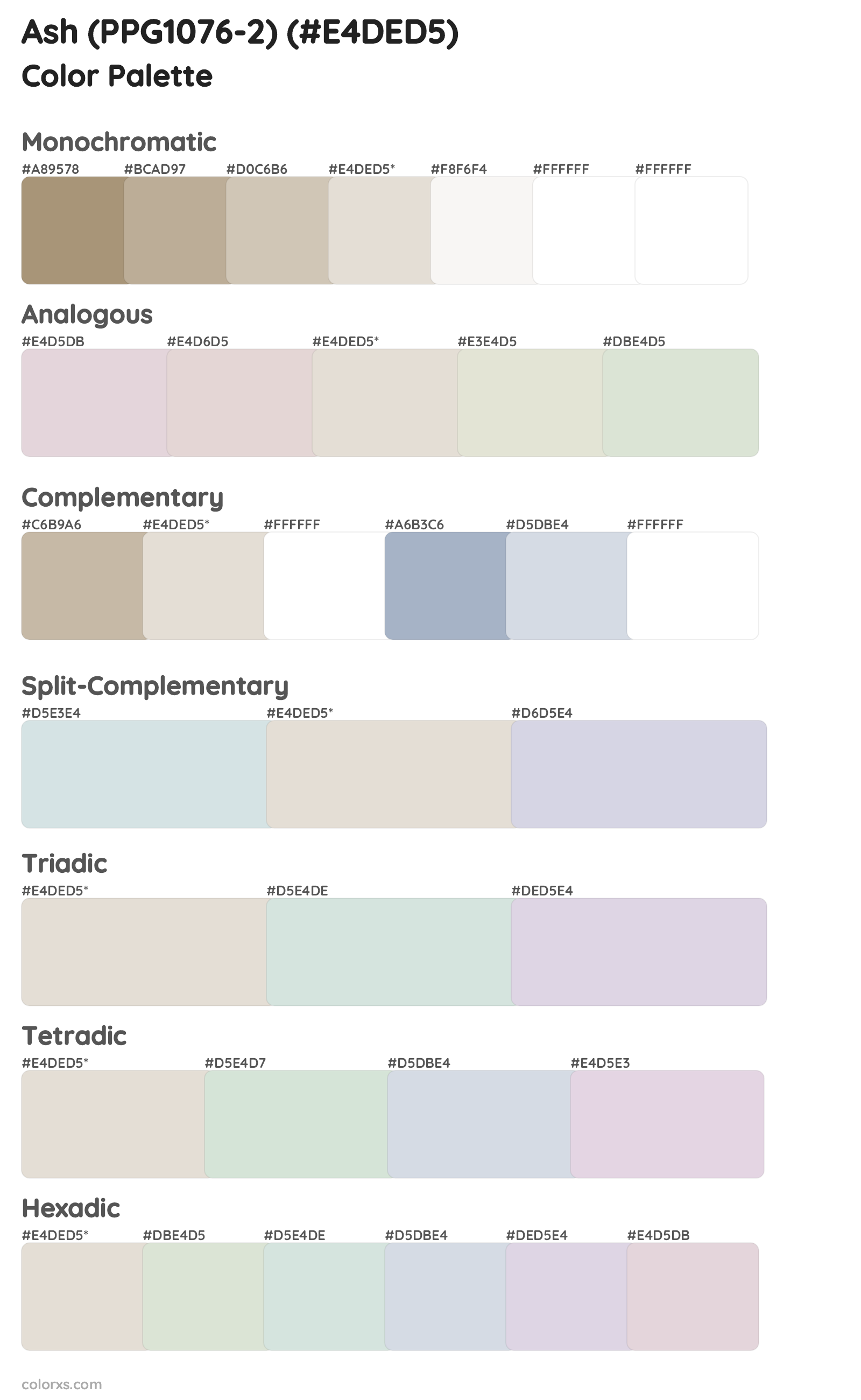 Ash (PPG1076-2) Color Scheme Palettes