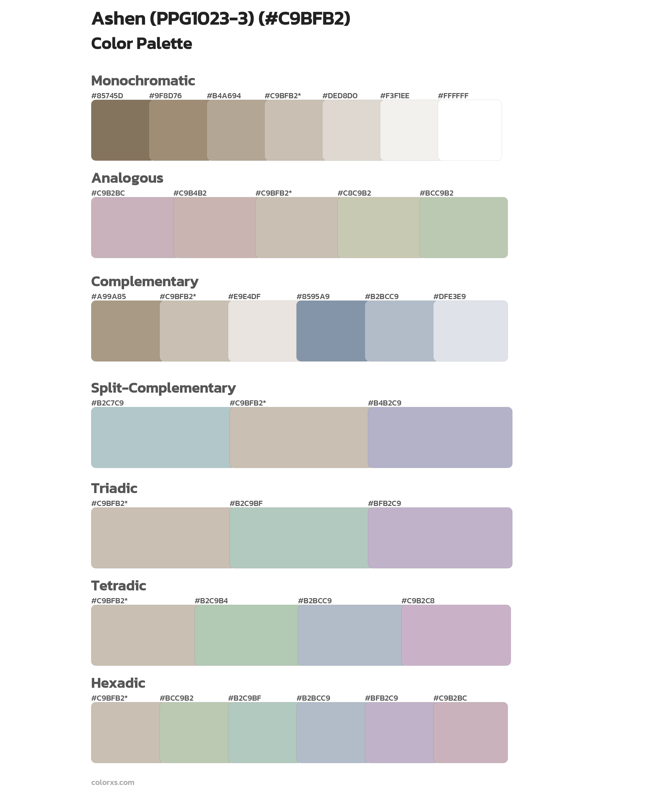 Ashen (PPG1023-3) Color Scheme Palettes