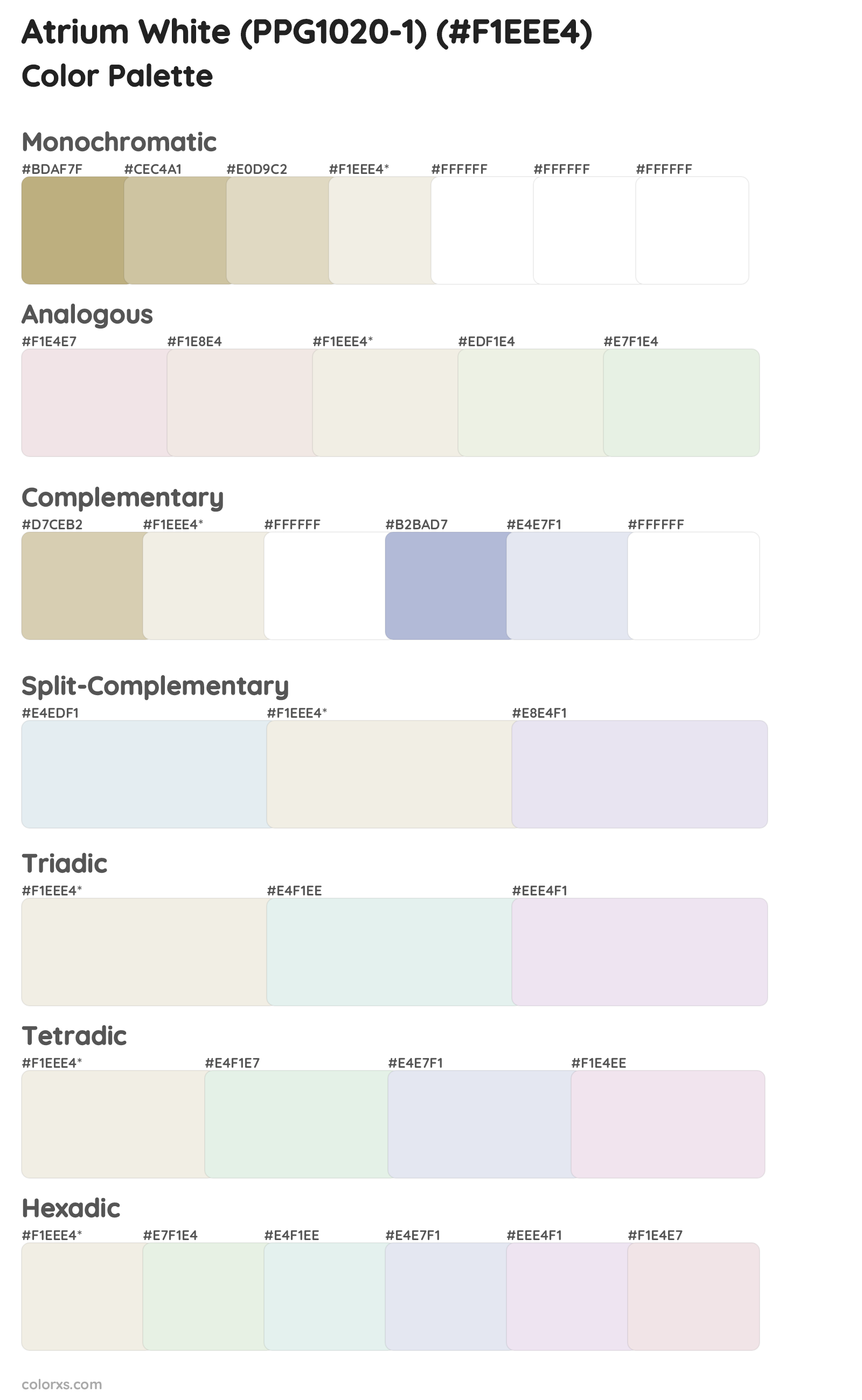 Atrium White (PPG1020-1) Color Scheme Palettes