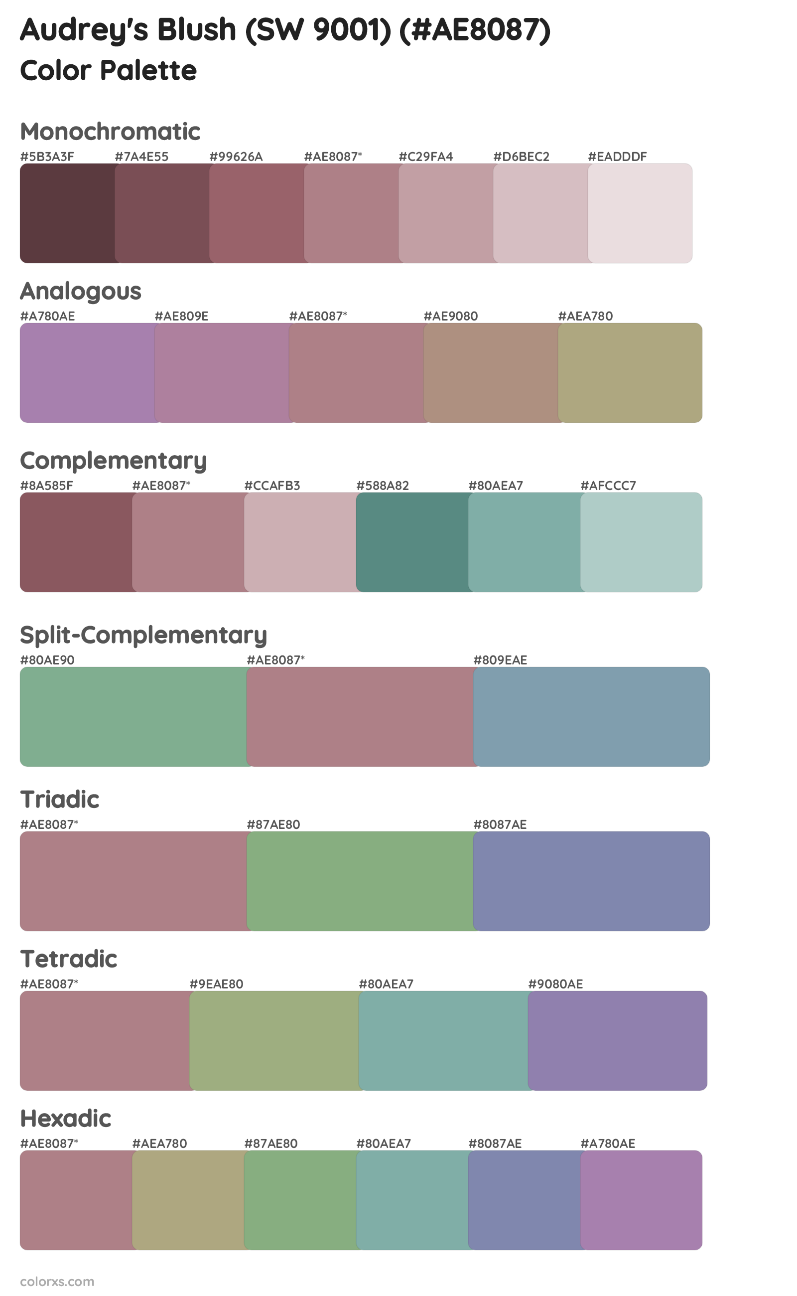 Audrey's Blush (SW 9001) Color Scheme Palettes