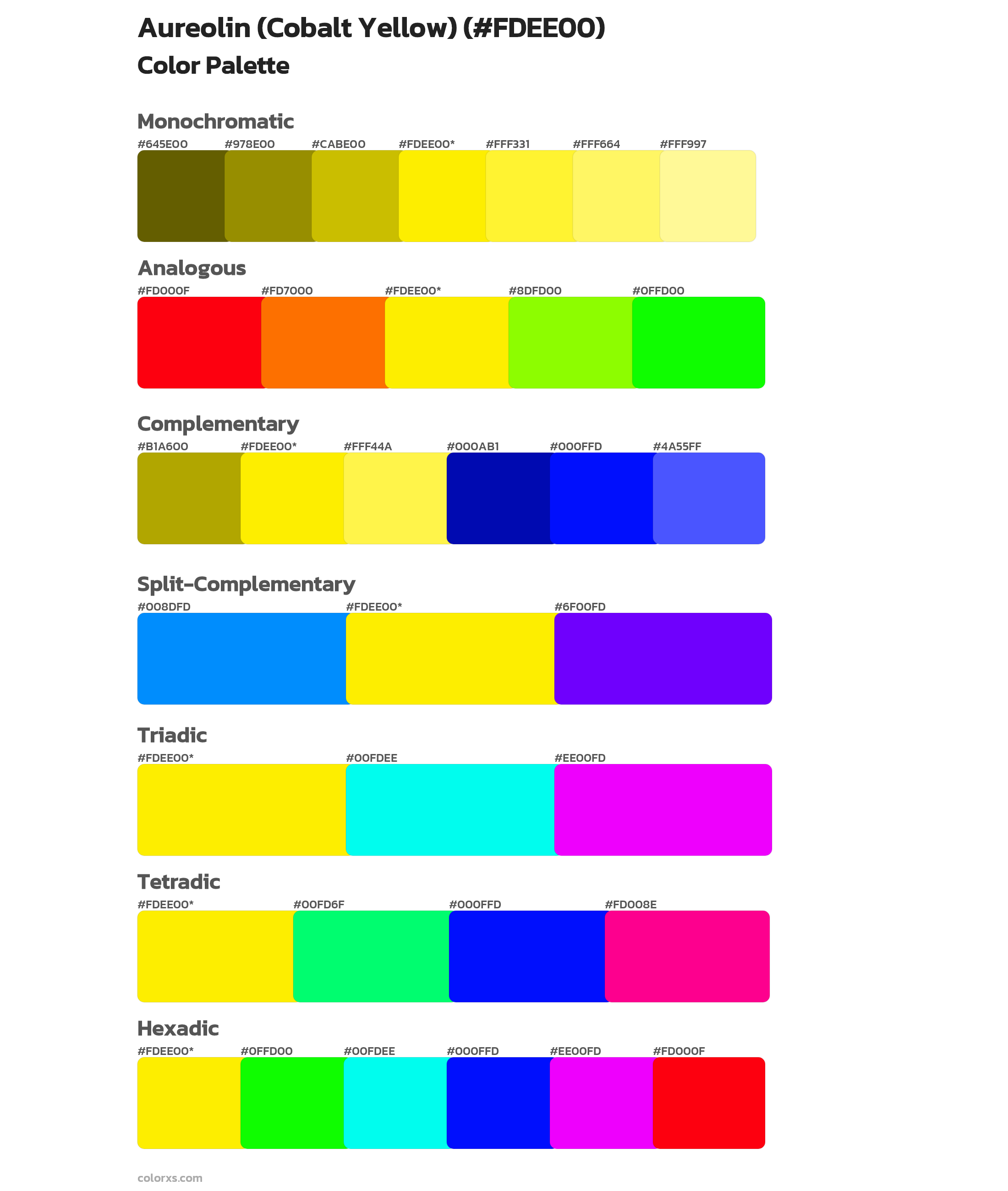 Aureolin (Cobalt Yellow) Color Scheme Palettes