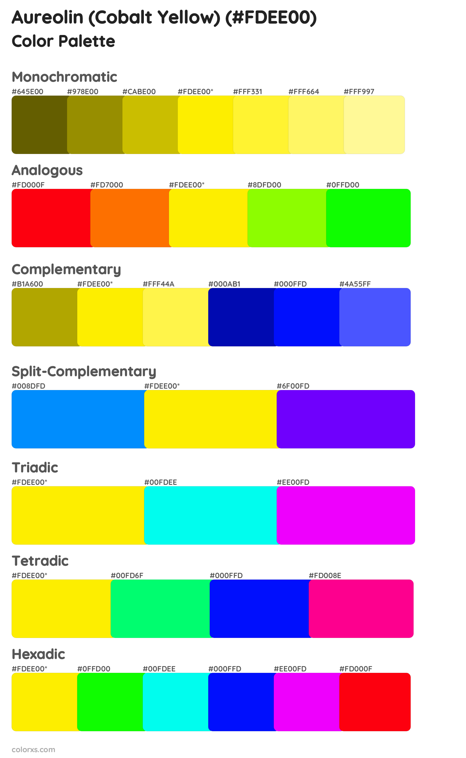Aureolin (Cobalt Yellow) Color Scheme Palettes