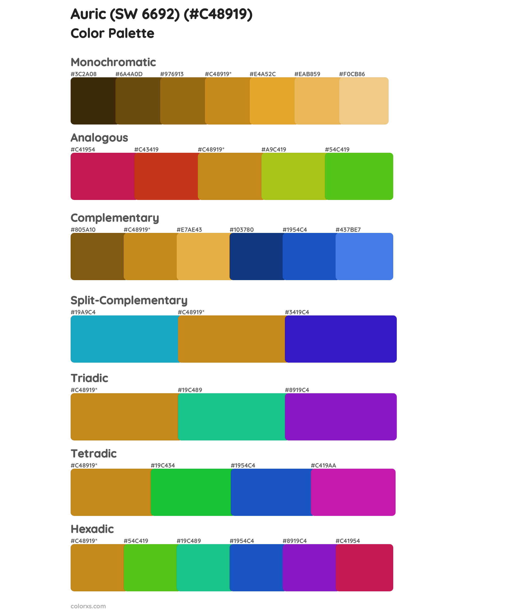 Auric (SW 6692) Color Scheme Palettes
