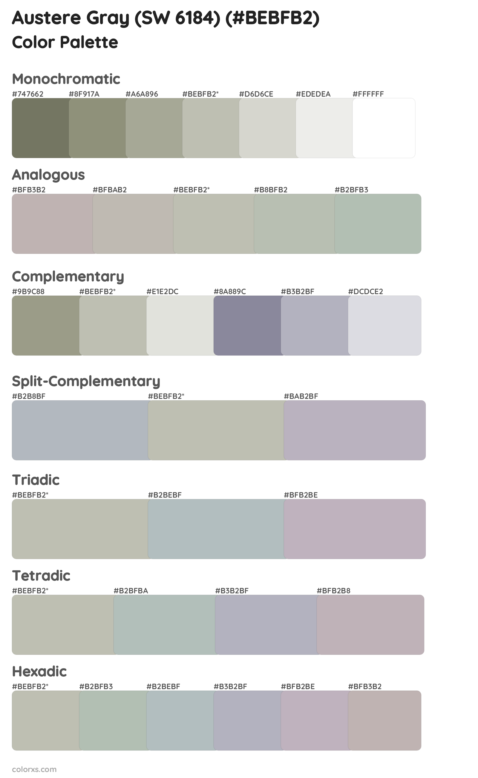Austere Gray (SW 6184) Color Scheme Palettes