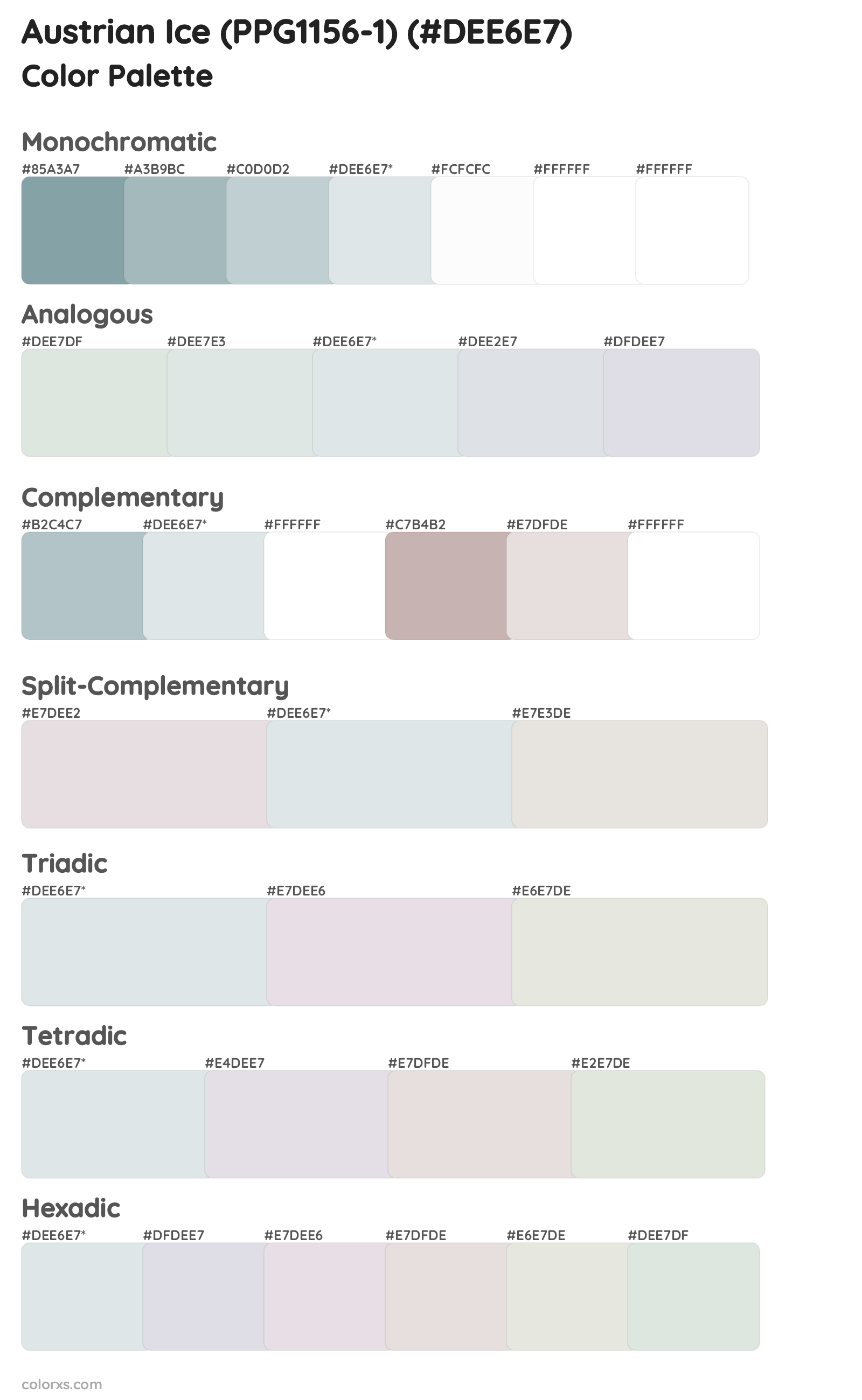 Austrian Ice (PPG1156-1) Color Scheme Palettes