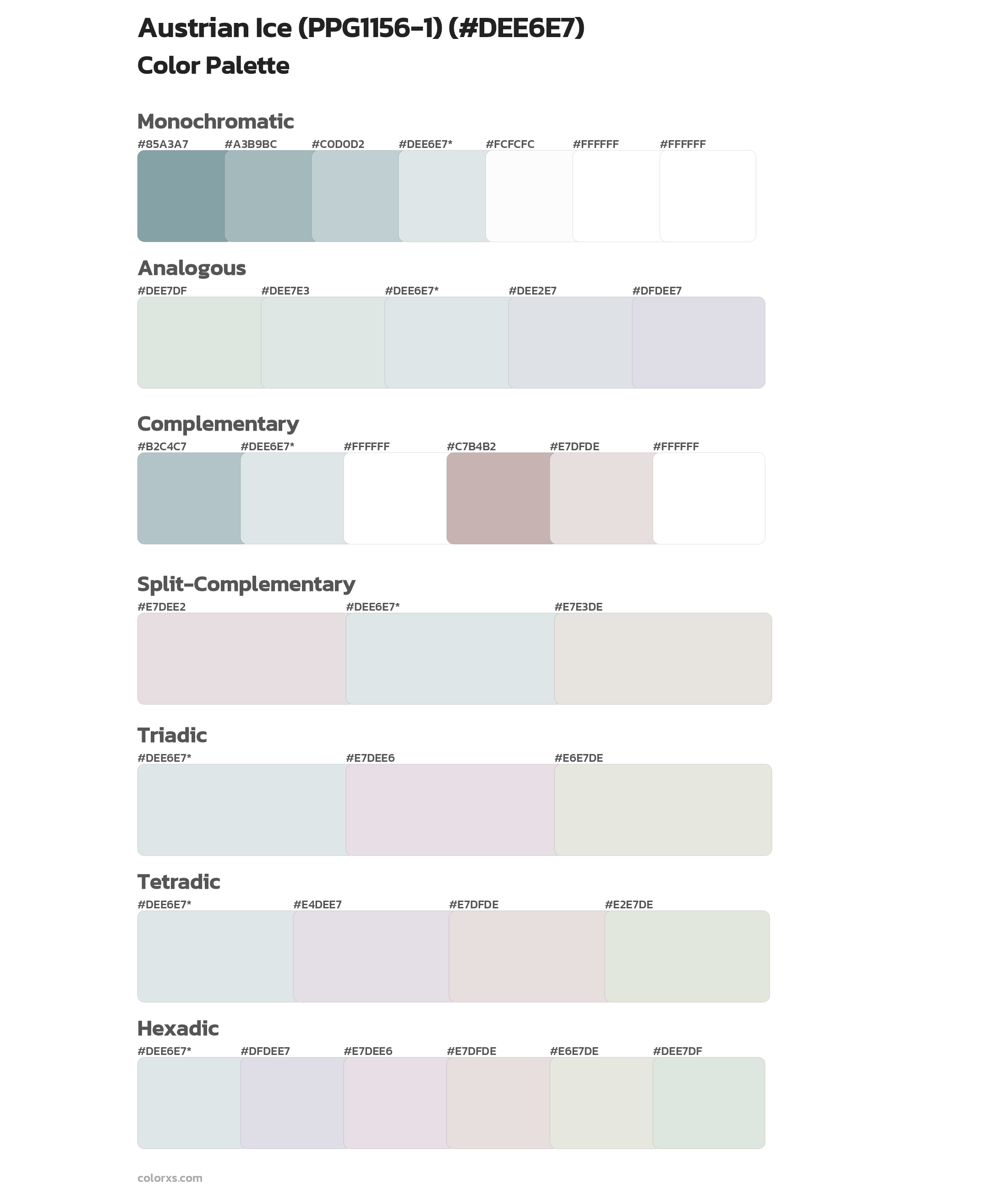 Austrian Ice (PPG1156-1) Color Scheme Palettes