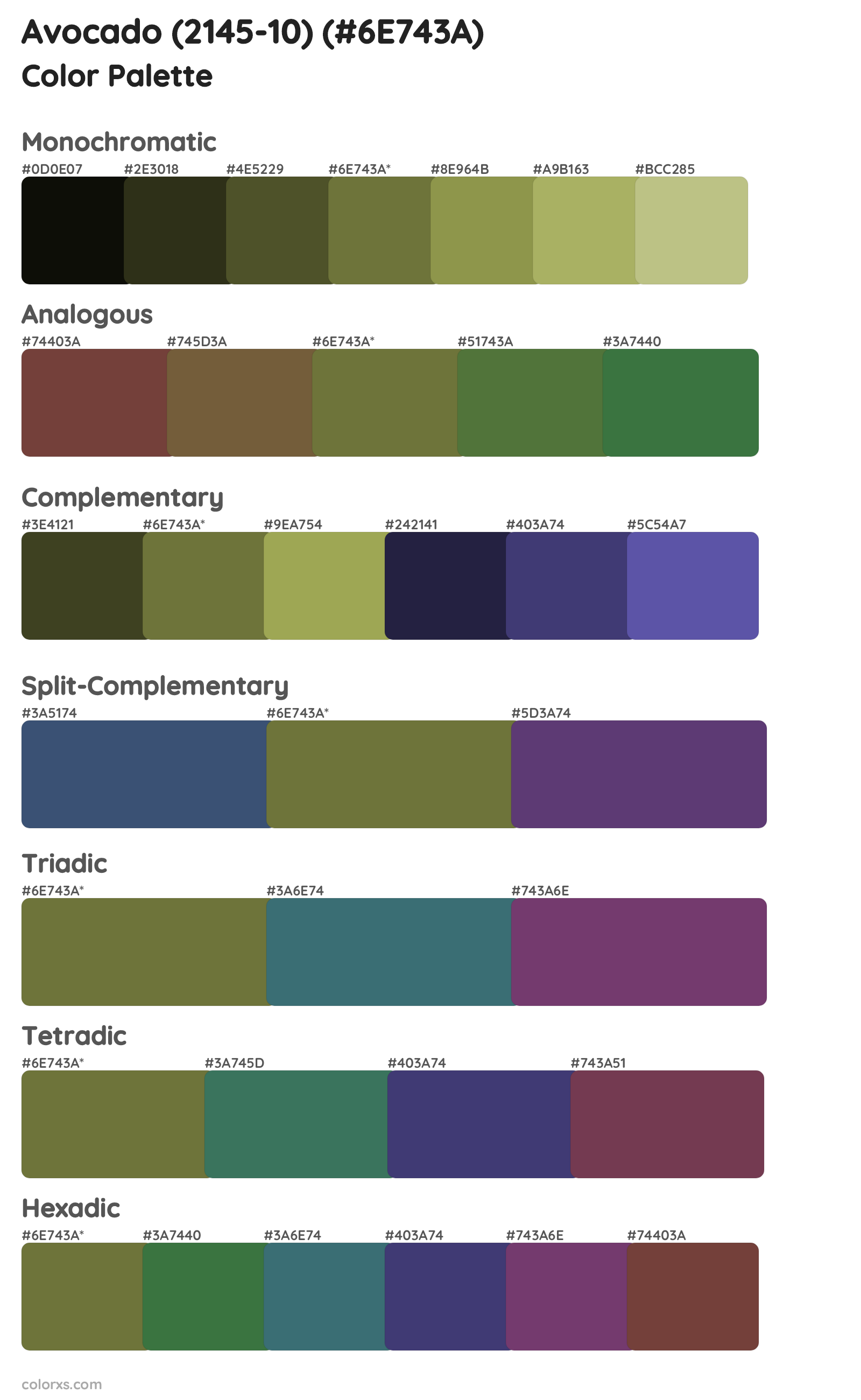 Avocado (2145-10) Color Scheme Palettes