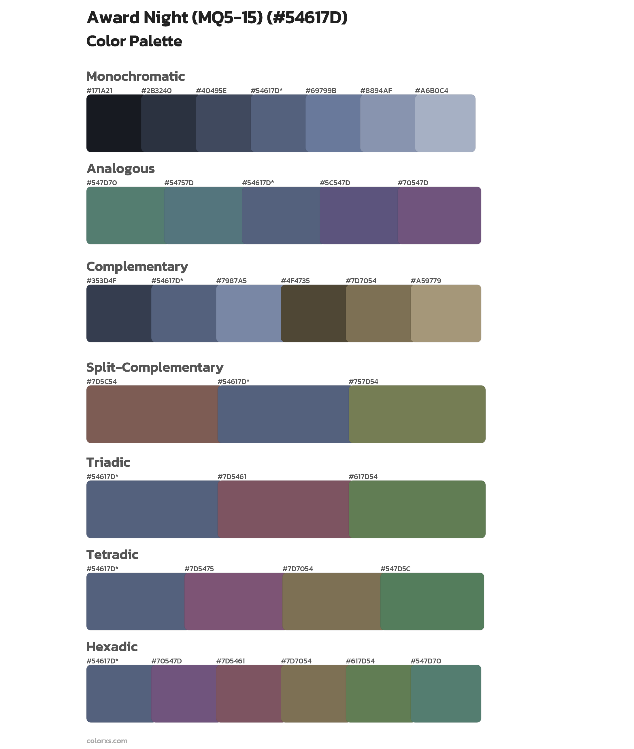 Award Night (MQ5-15) Color Scheme Palettes