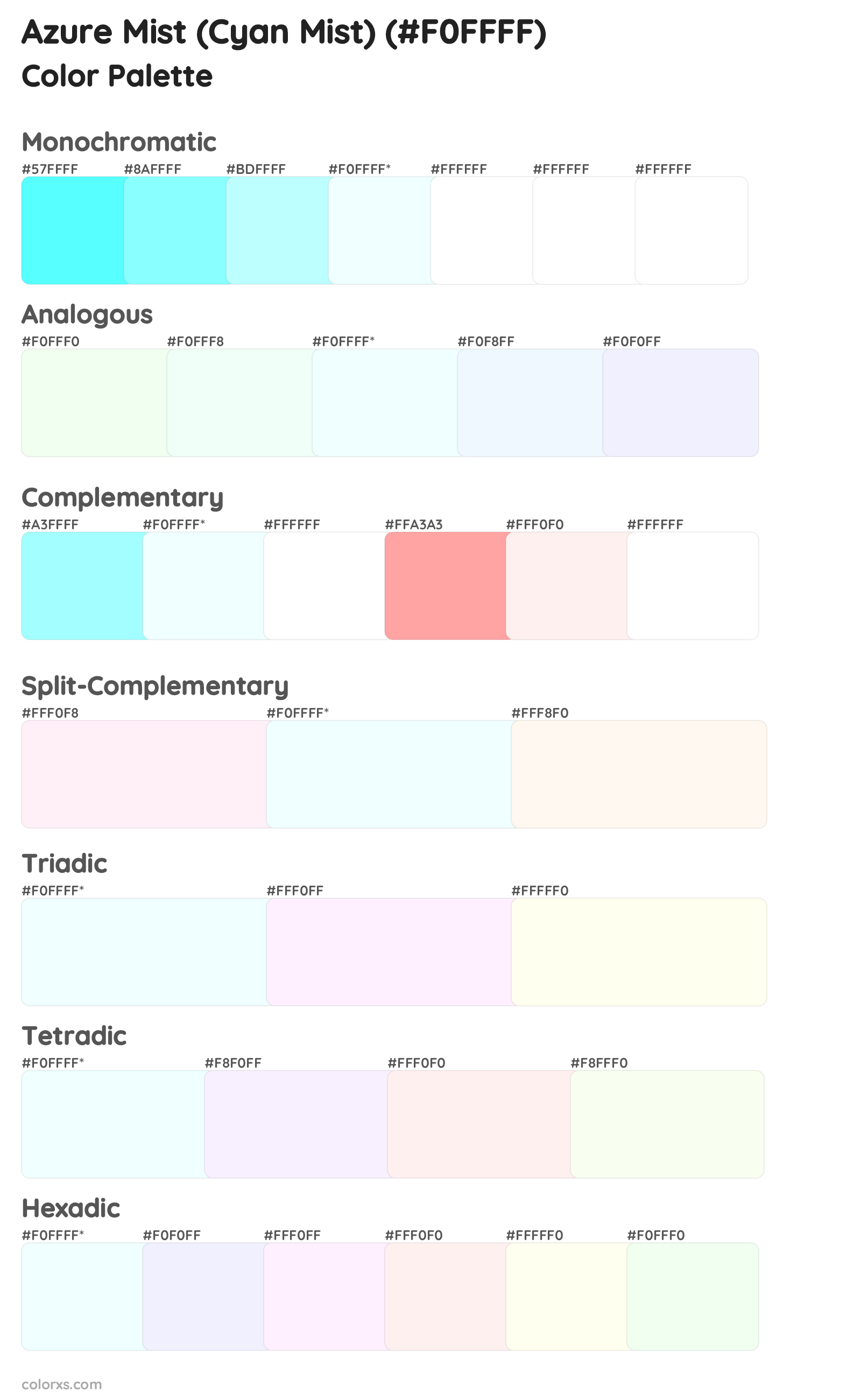 Azure Mist (Cyan Mist) Color Scheme Palettes