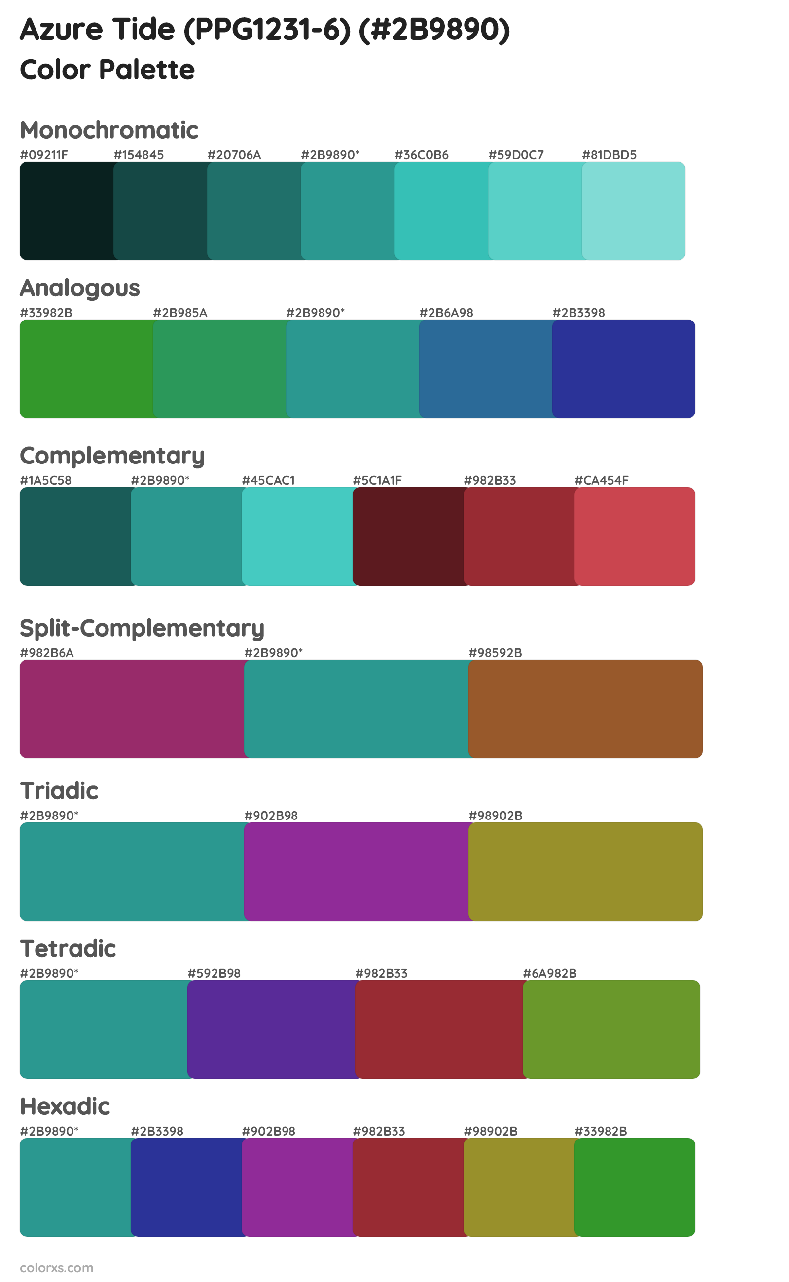 Azure Tide (PPG1231-6) Color Scheme Palettes