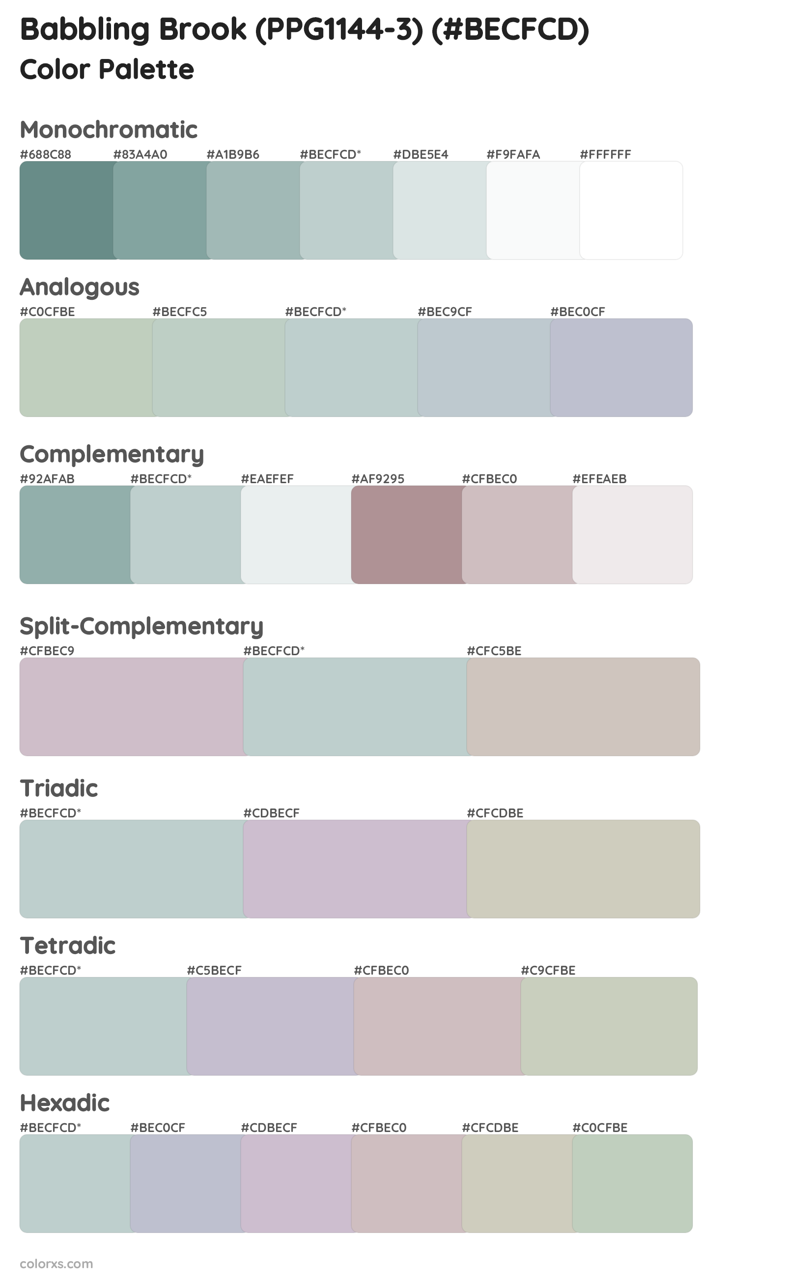 Babbling Brook (PPG1144-3) Color Scheme Palettes