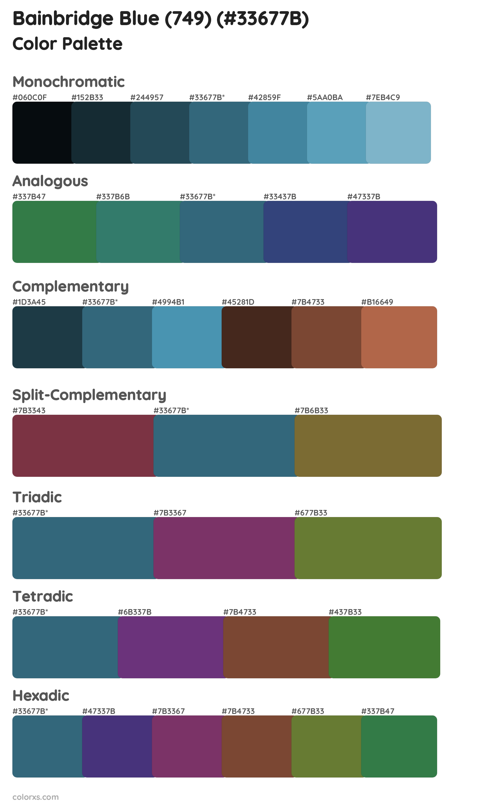 Bainbridge Blue (749) Color Scheme Palettes