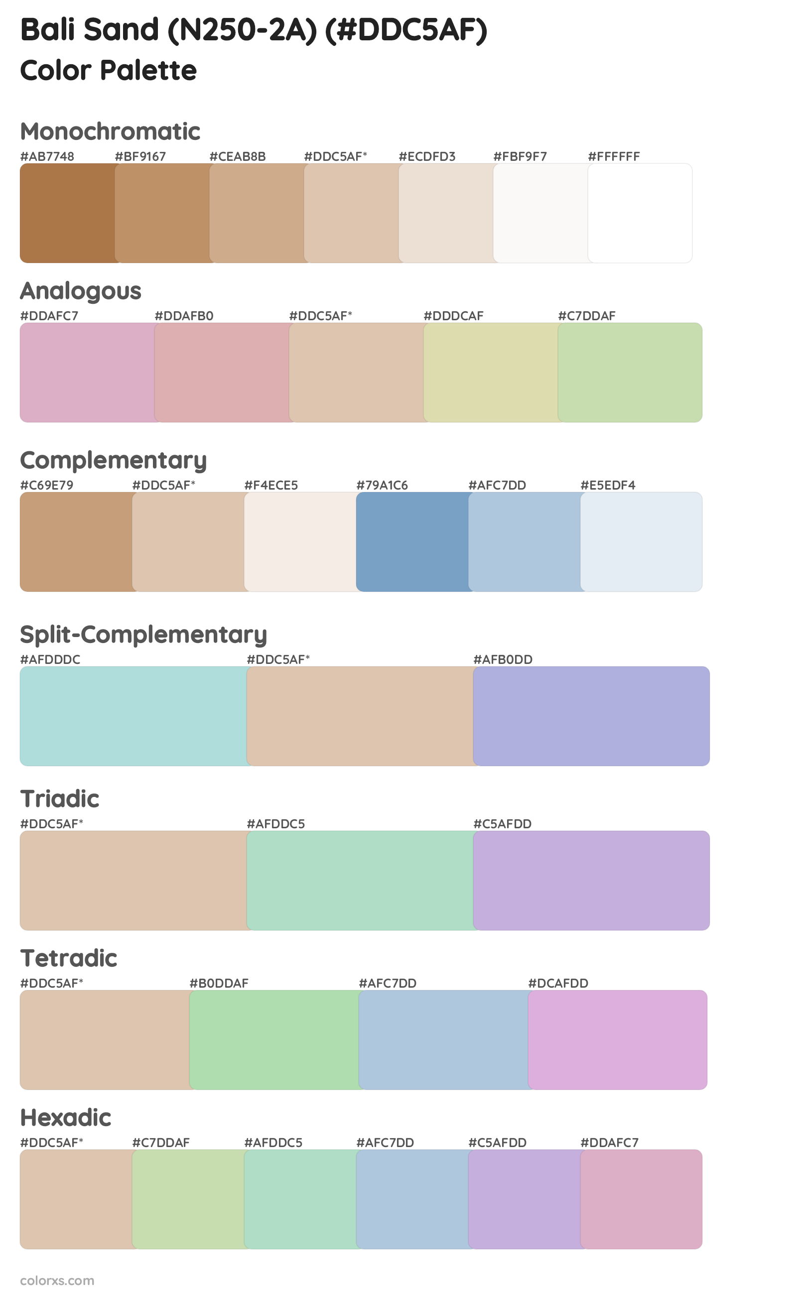 Bali Sand (N250-2A) Color Scheme Palettes