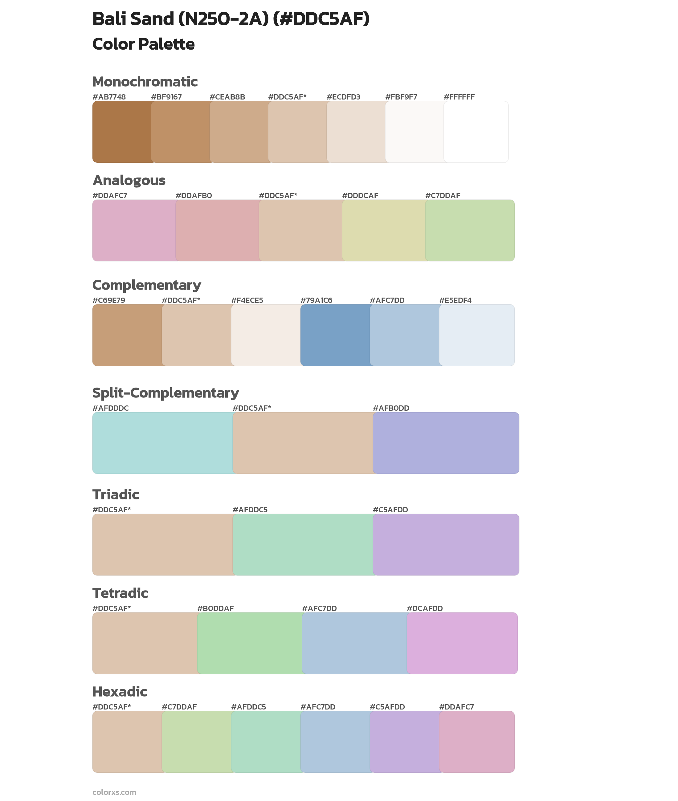 Bali Sand (N250-2A) Color Scheme Palettes