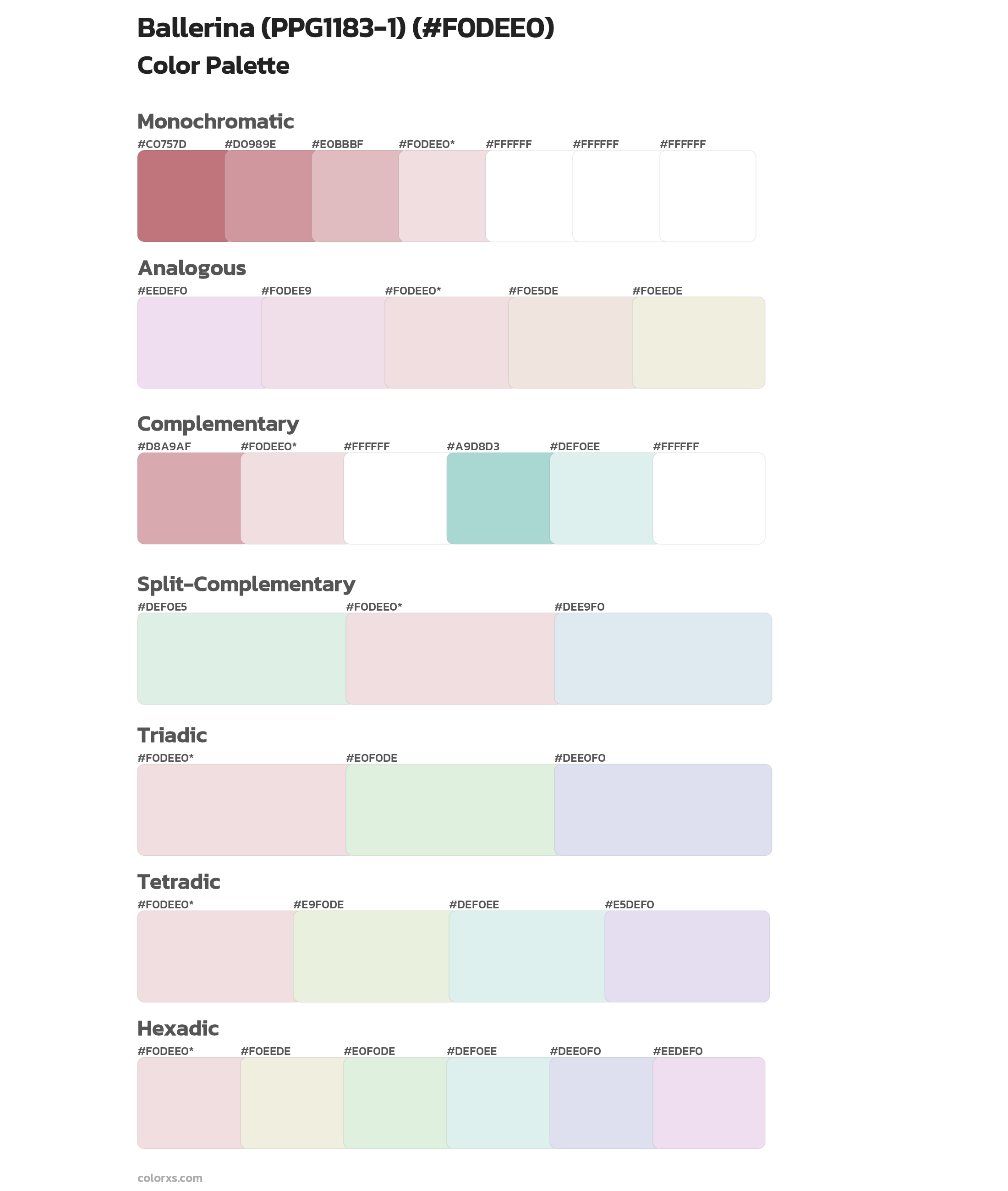 Ballerina (PPG1183-1) Color Scheme Palettes