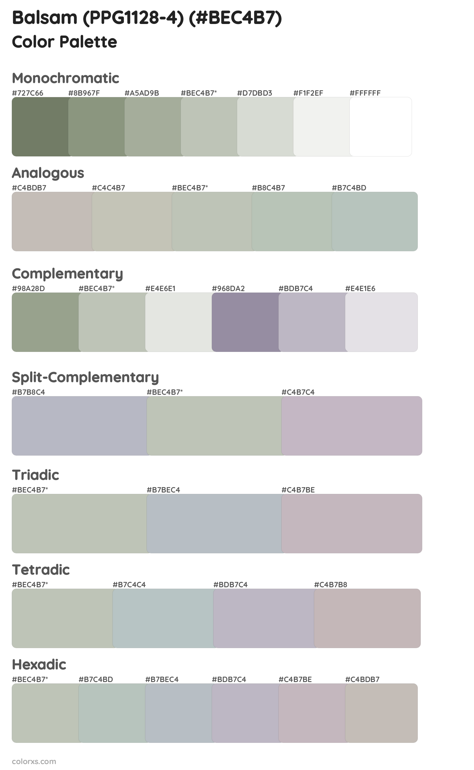 Balsam (PPG1128-4) Color Scheme Palettes