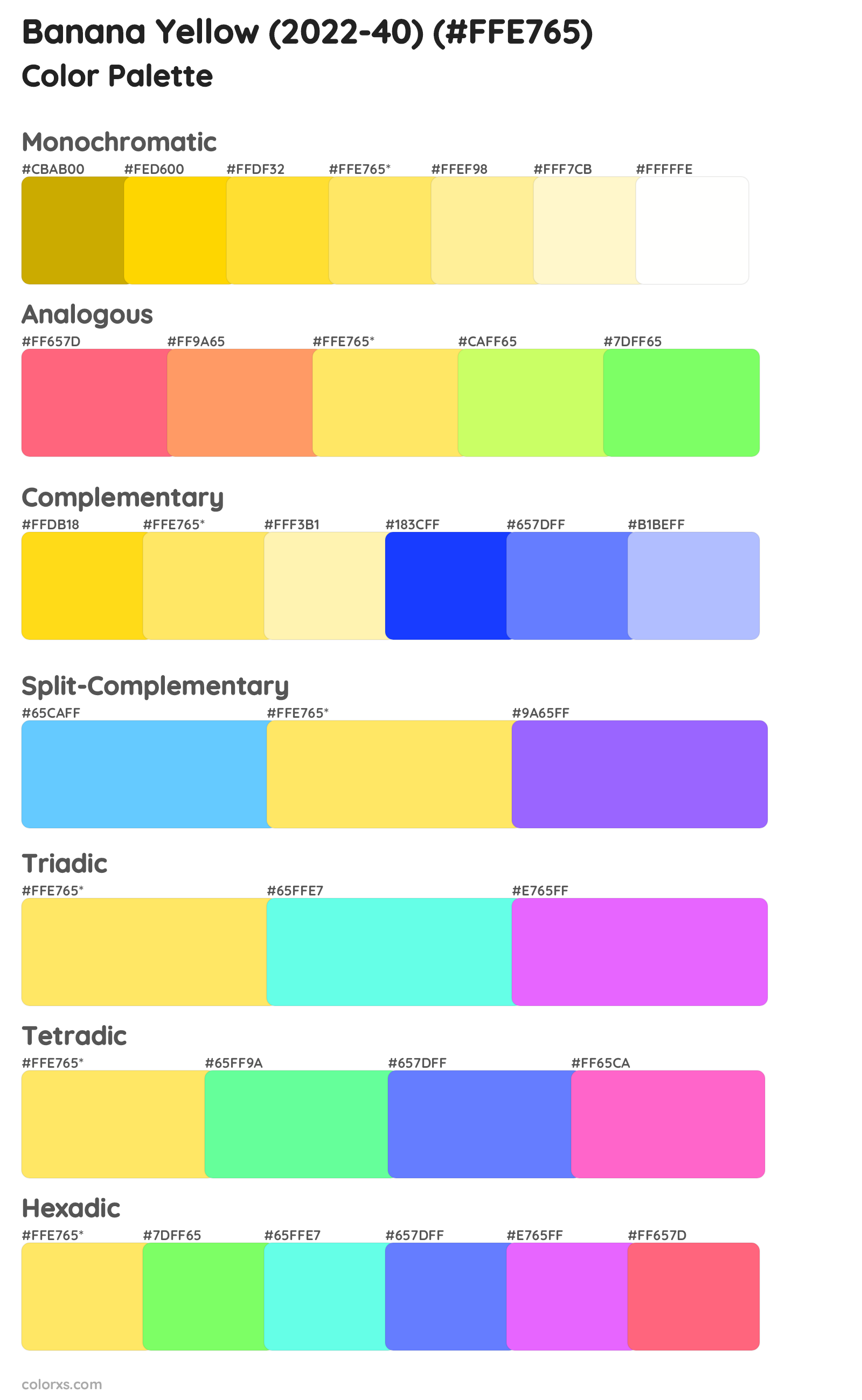 Banana Yellow (2022-40) Color Scheme Palettes