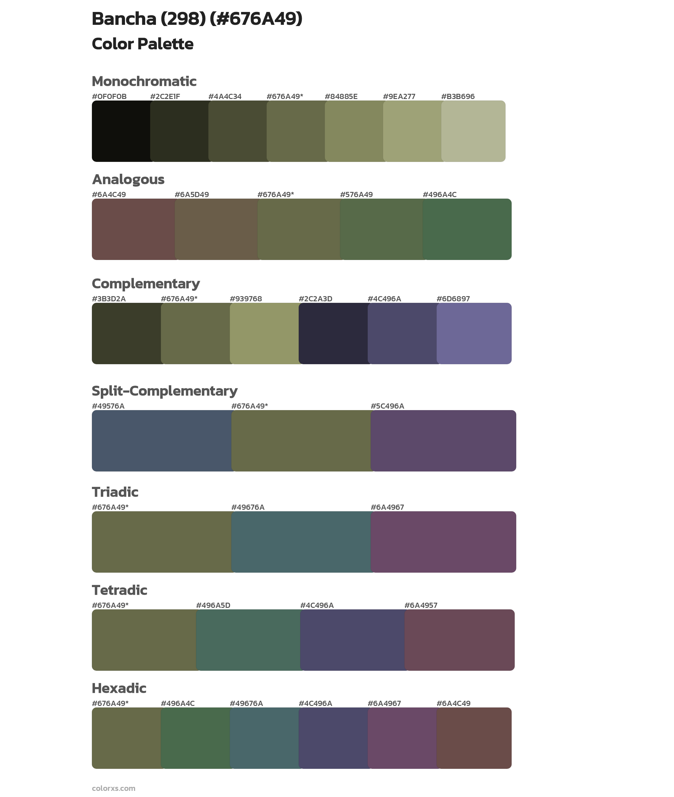 Bancha (298) Color Scheme Palettes