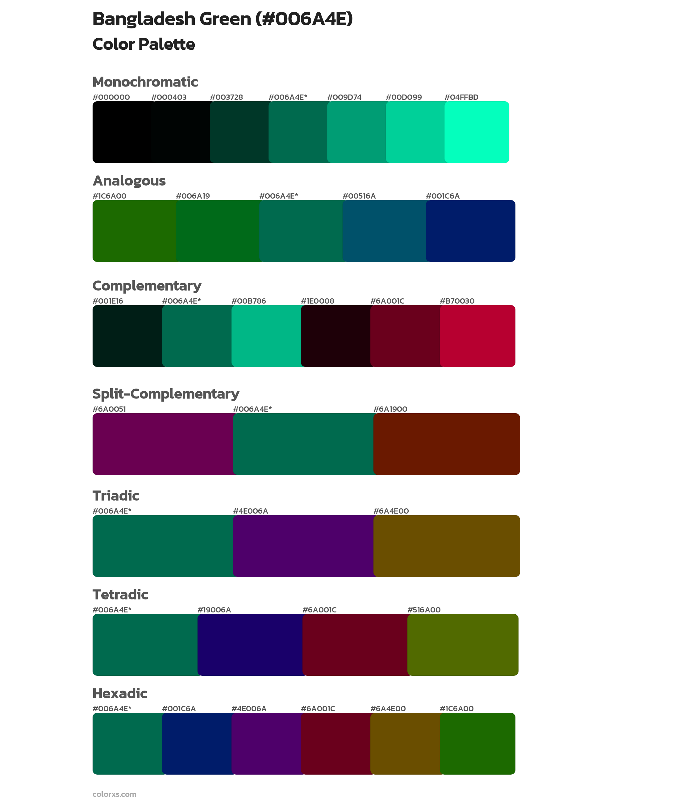 Bangladesh Green Color Scheme Palettes