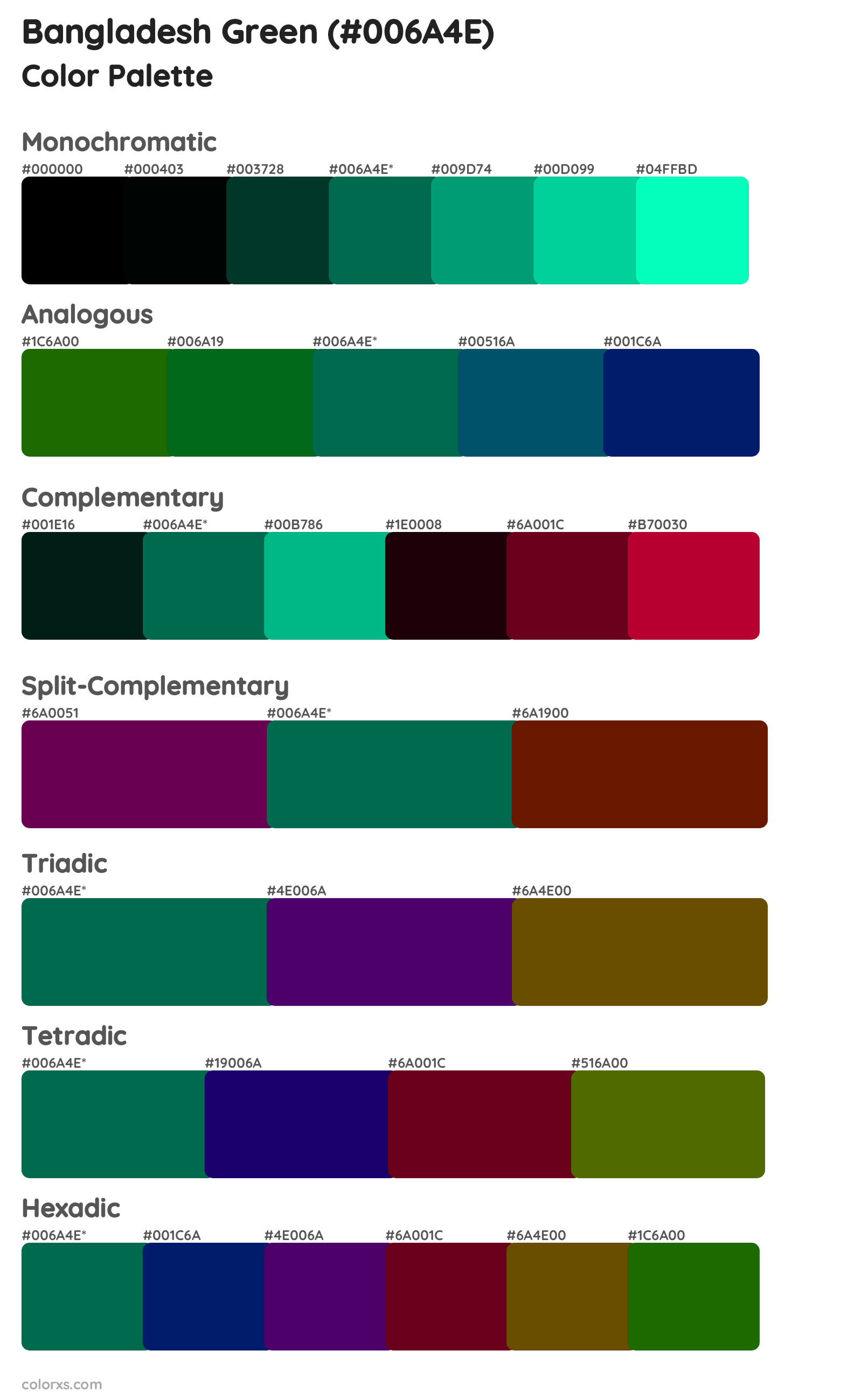 Bangladesh Green Color Scheme Palettes