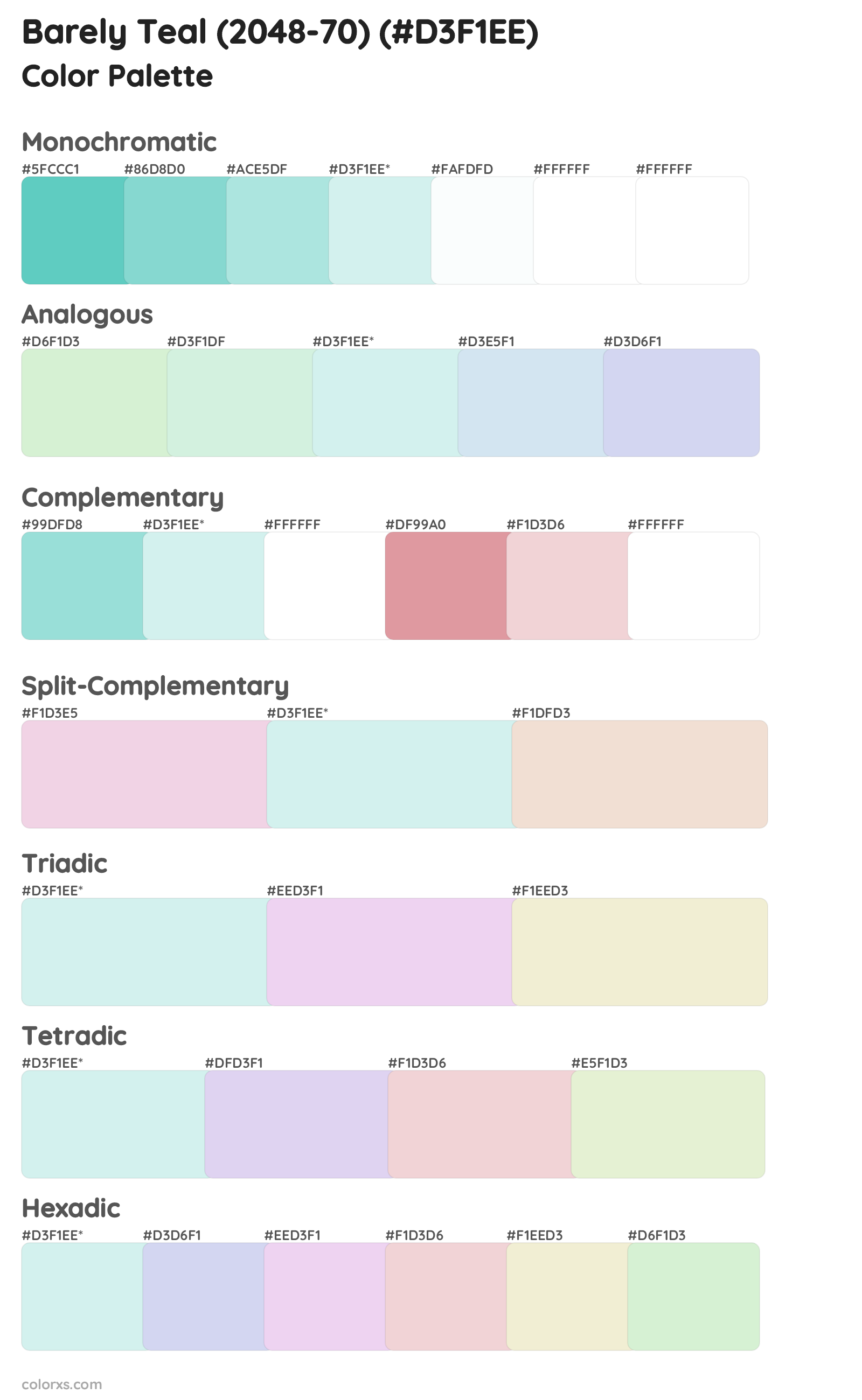 Barely Teal (2048-70) Color Scheme Palettes