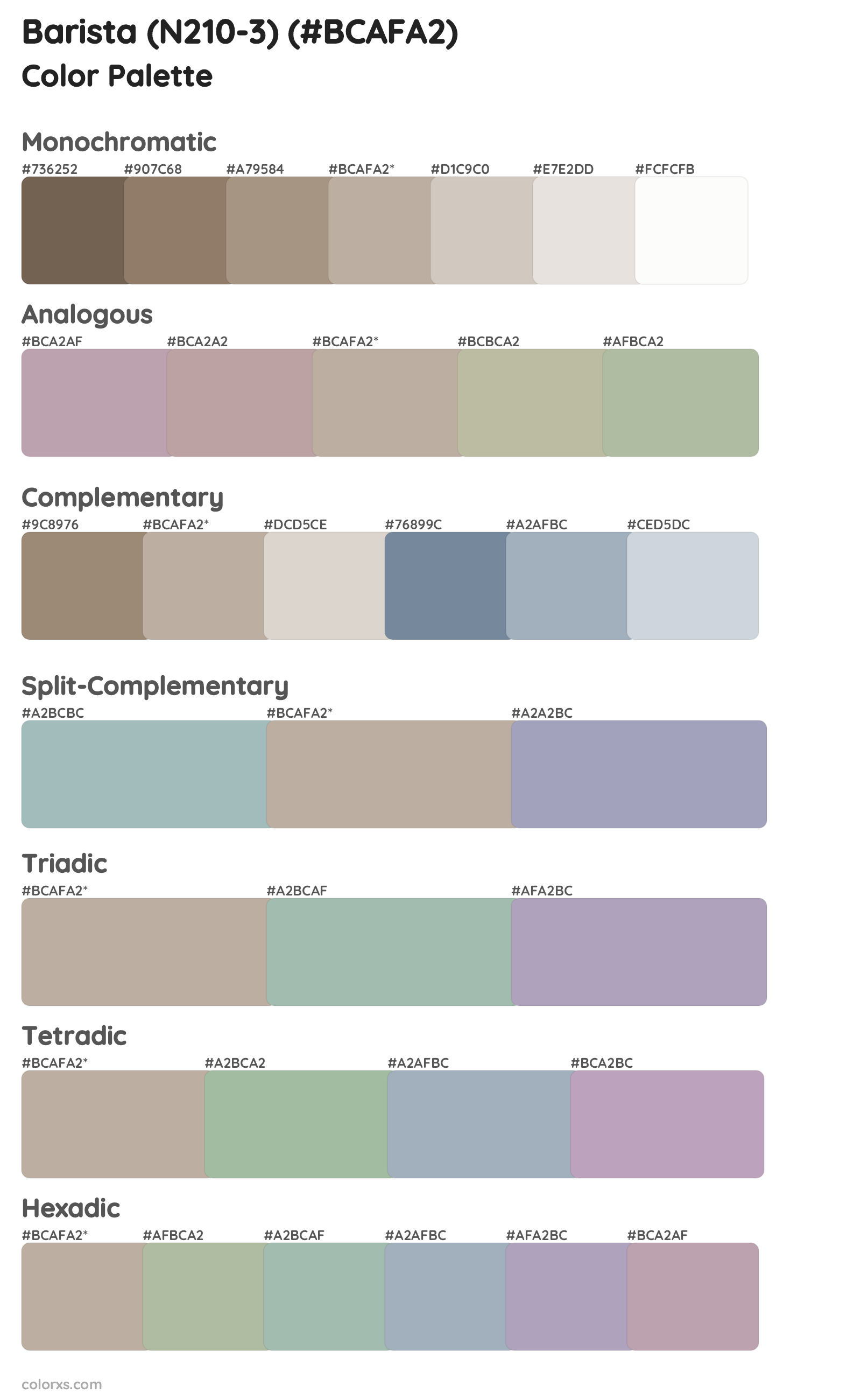 Barista (N210-3) Color Scheme Palettes